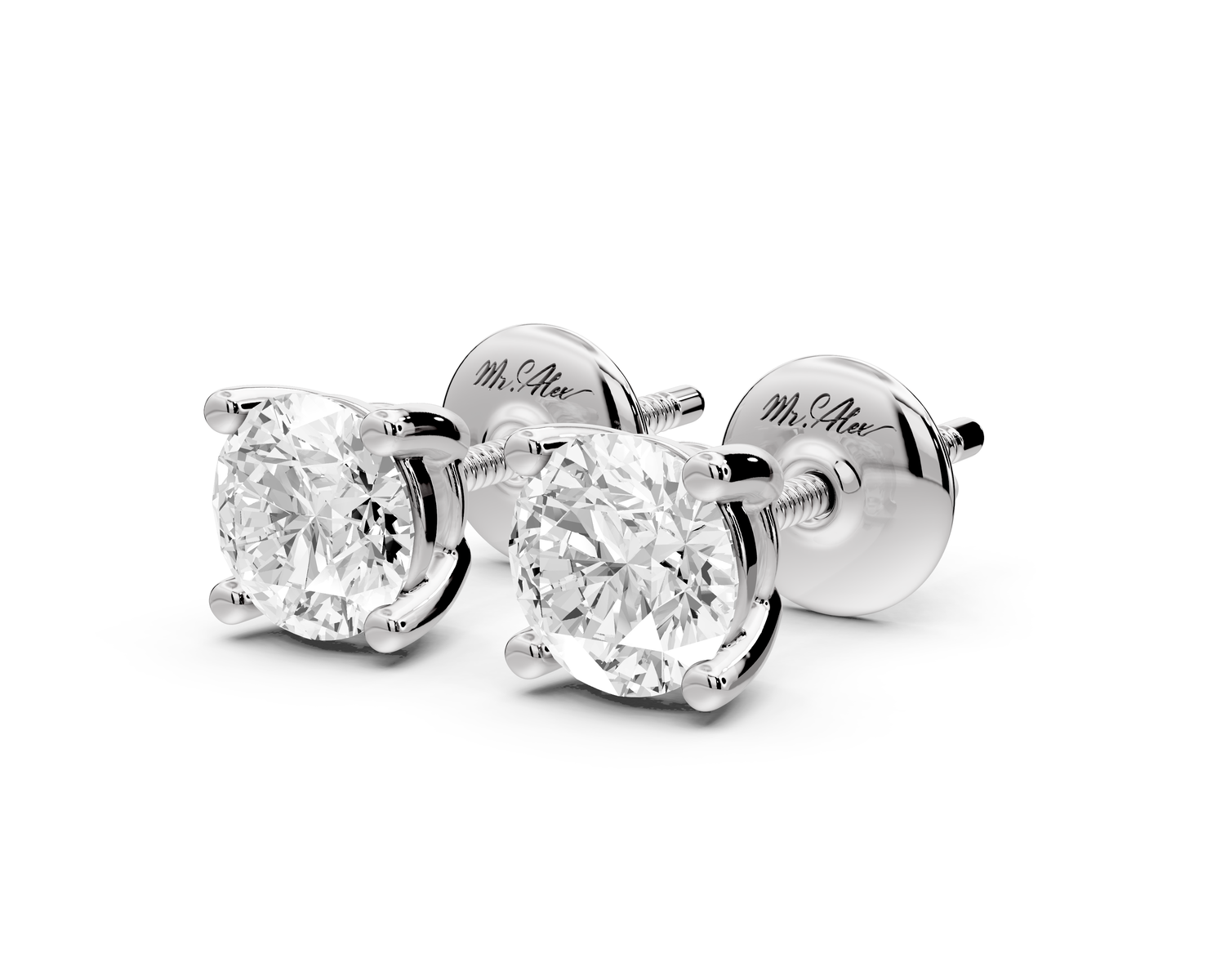 14K White Gold Round Cut 1ct Diamond Stud Earrings