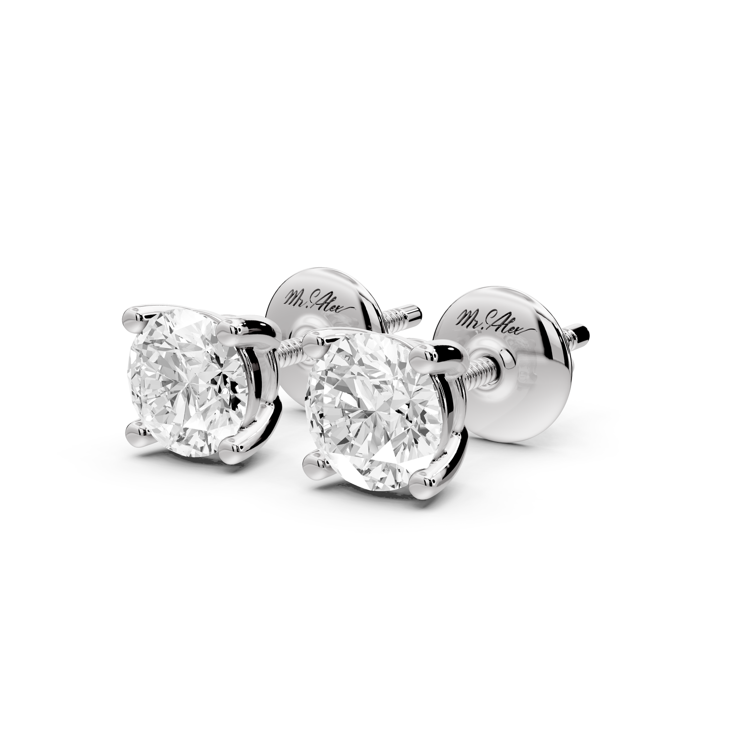 14K White Gold Round Cut 1ct Diamond Stud Earrings