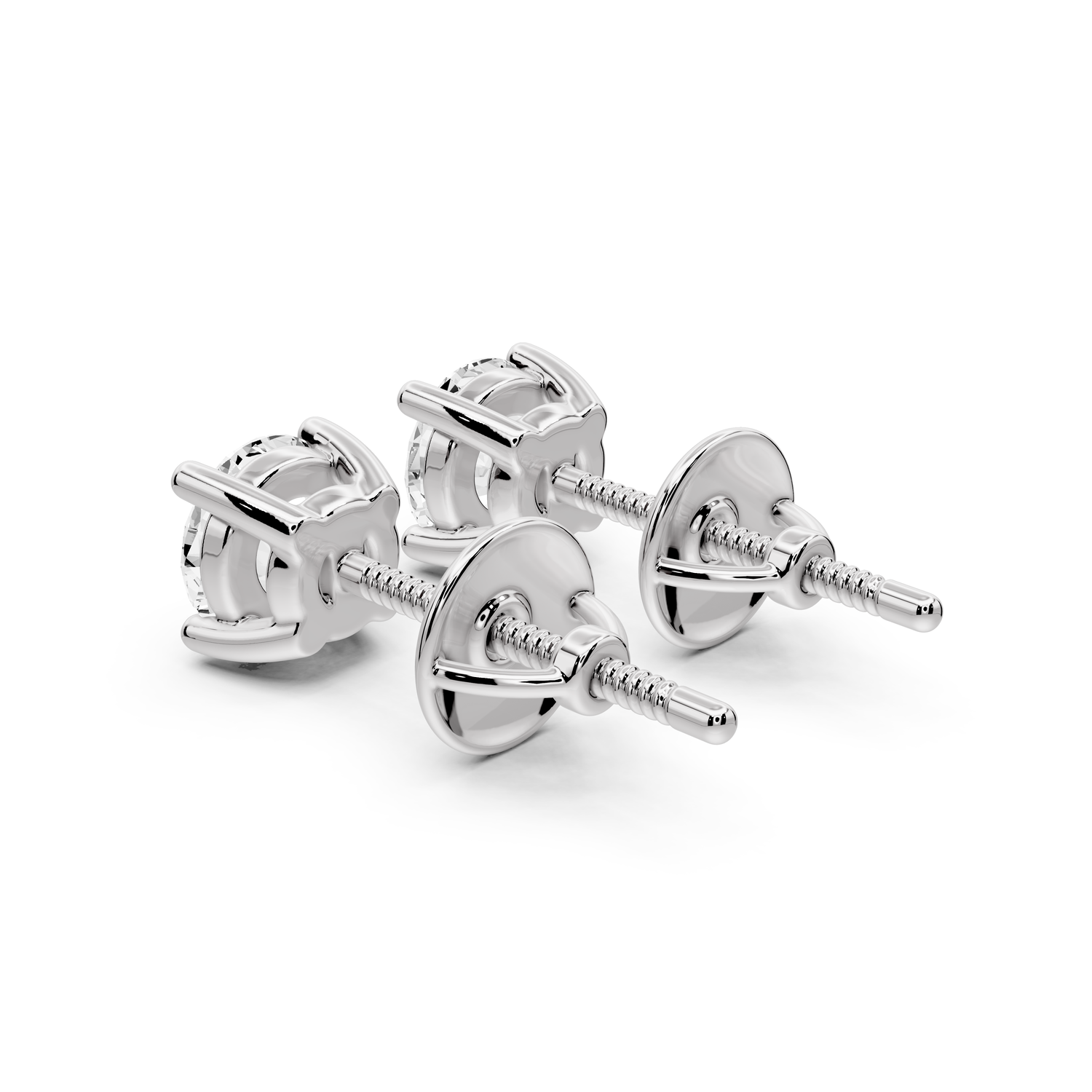 14K White Gold Round Cut 1ct Diamond Stud Earrings