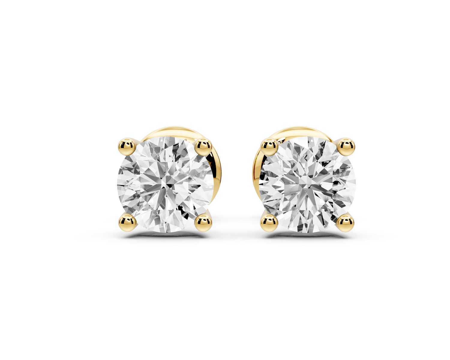 14K Yellow Gold Round Cut 1ct Diamond Stud Earrings