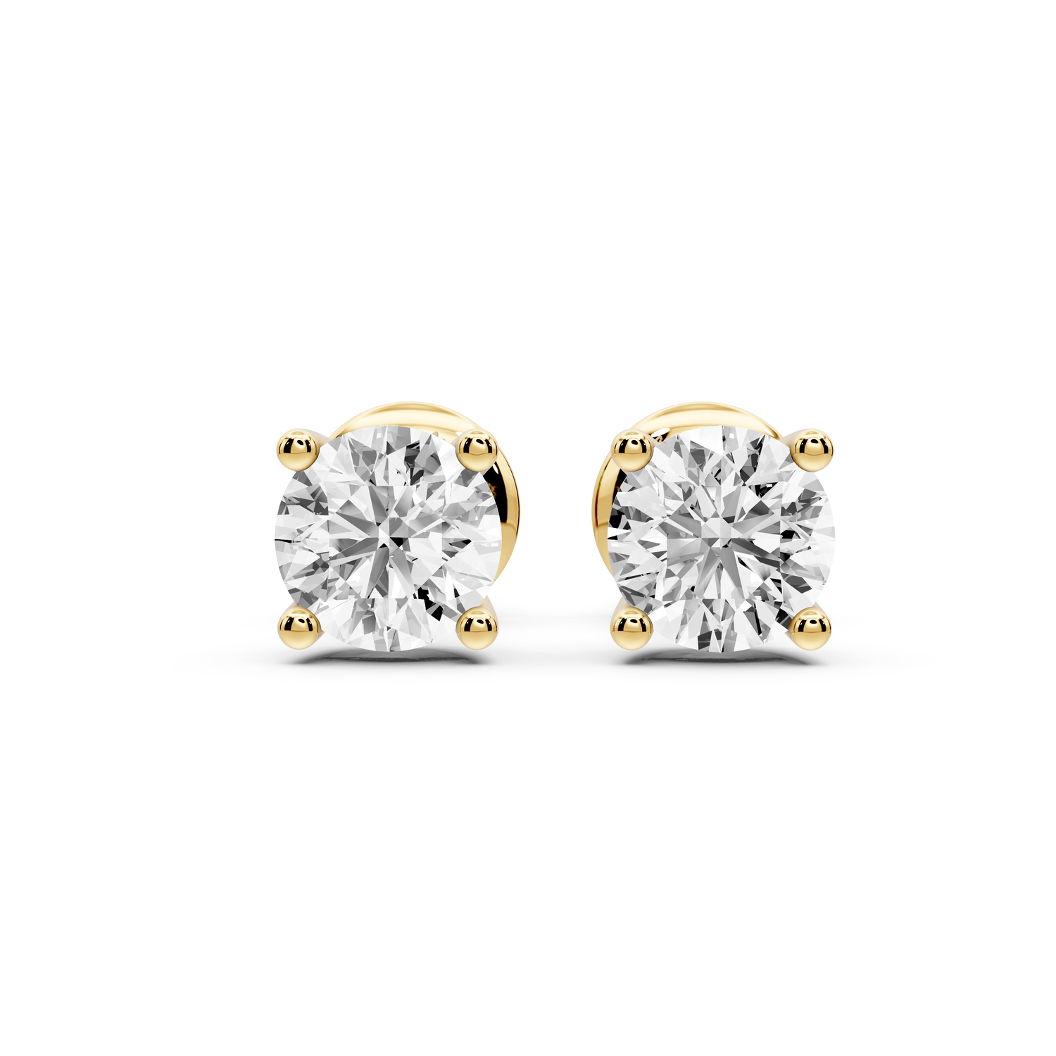 14K Yellow Gold Round Cut 1ct Diamond Stud Earrings