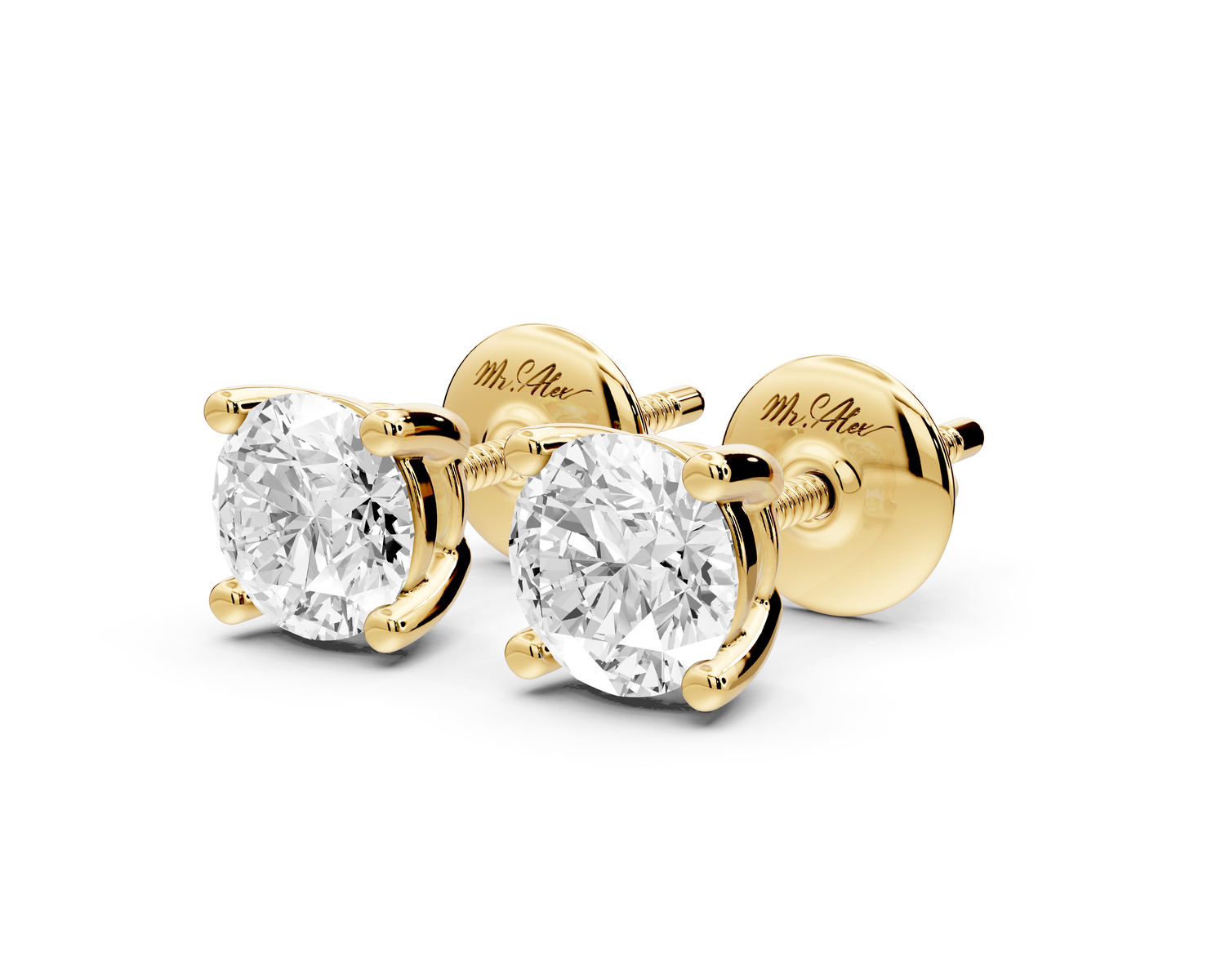 14K Yellow Gold Round Cut 1ct Diamond Stud Earrings