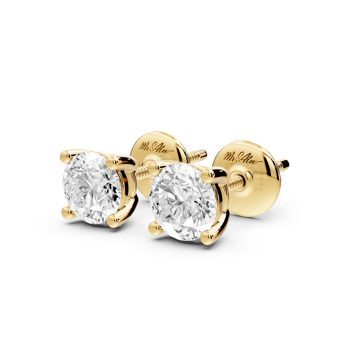 14K Yellow Gold Round Cut 1ct Diamond Stud Earrings