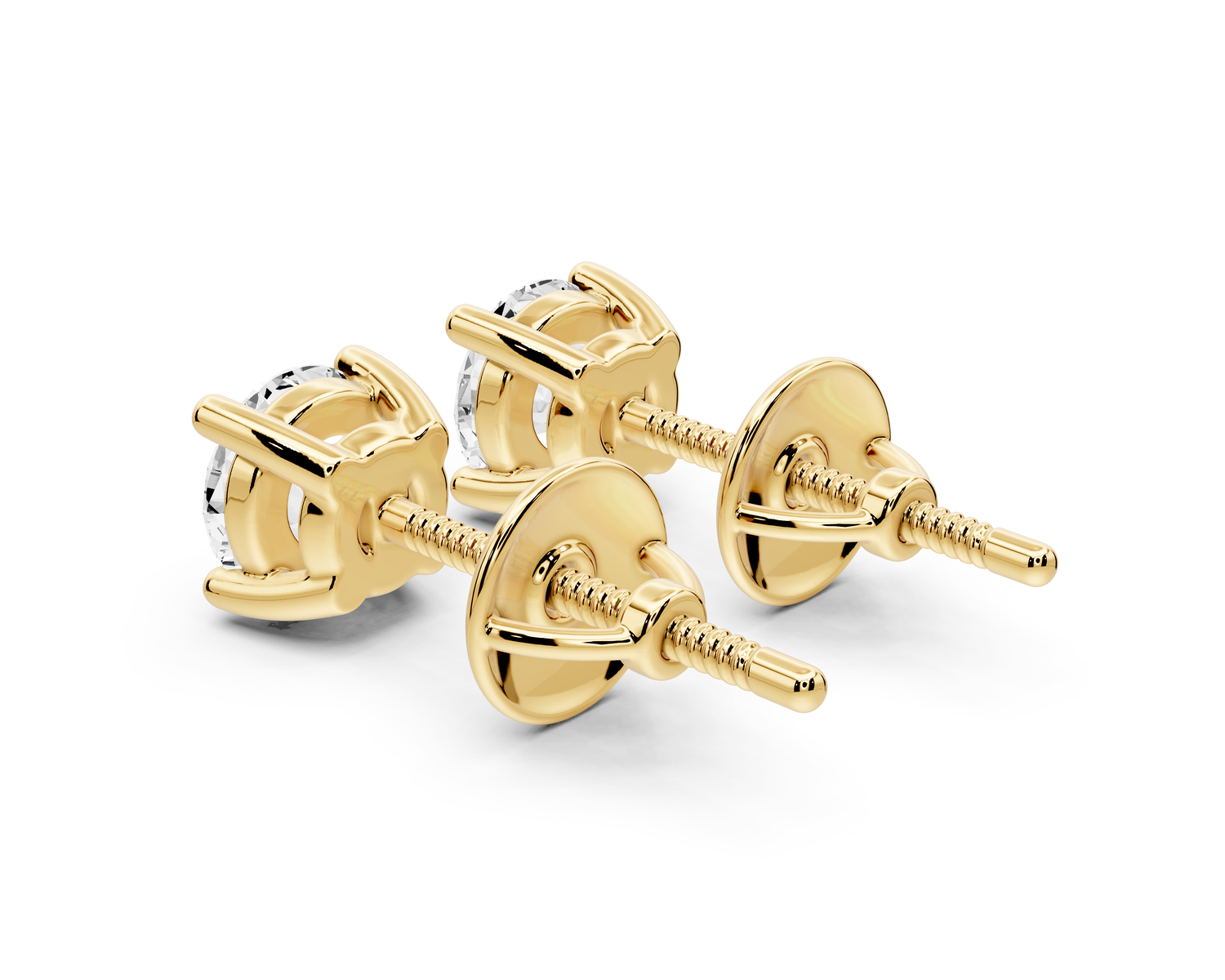 14K Yellow Gold Round Cut 1ct Diamond Stud Earrings