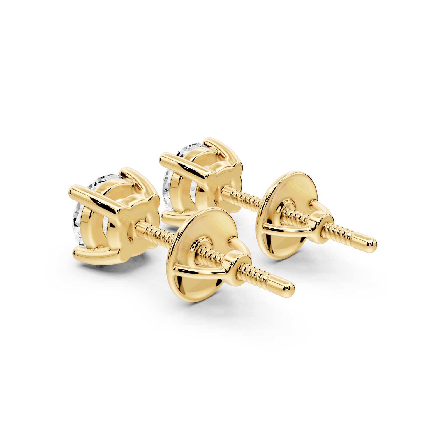 14K Yellow Gold Round Cut 1ct Diamond Stud Earrings