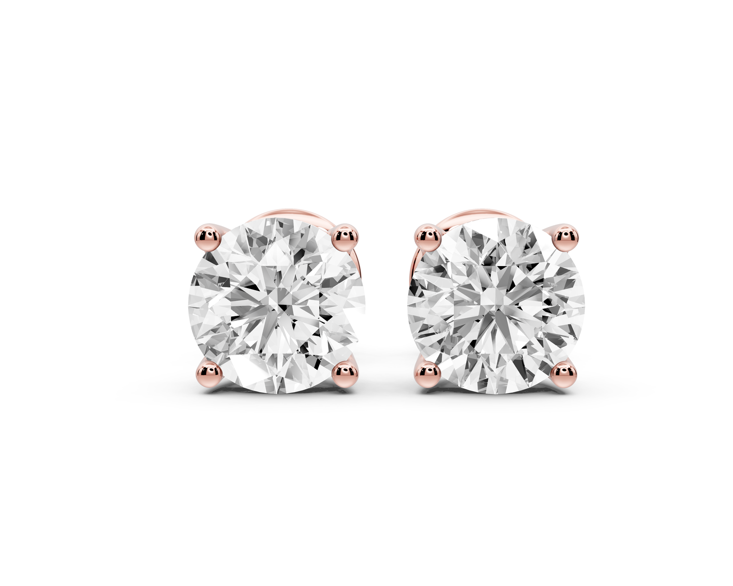 14K Rose Gold Round Cut 2ct Diamond Stud Earrings