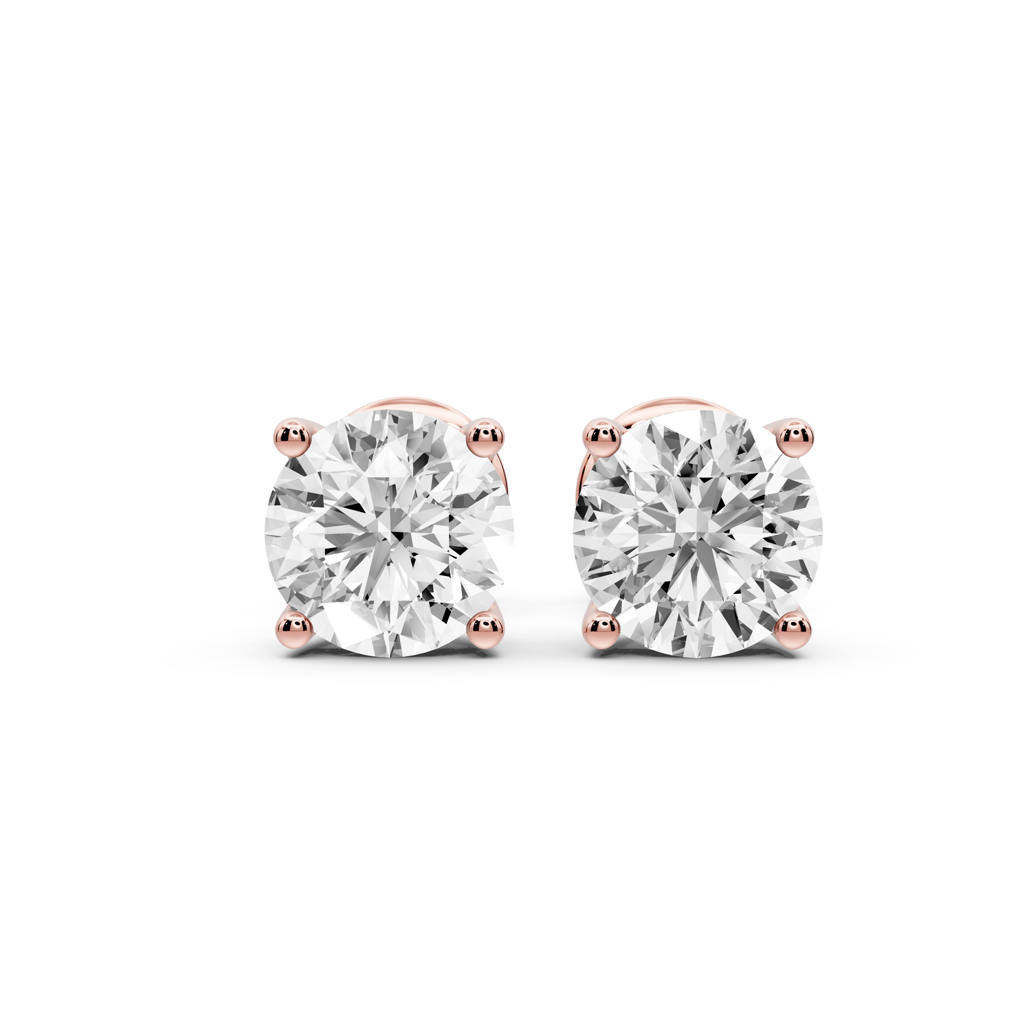 14K Rose Gold Round Cut 2ct Diamond Stud Earrings