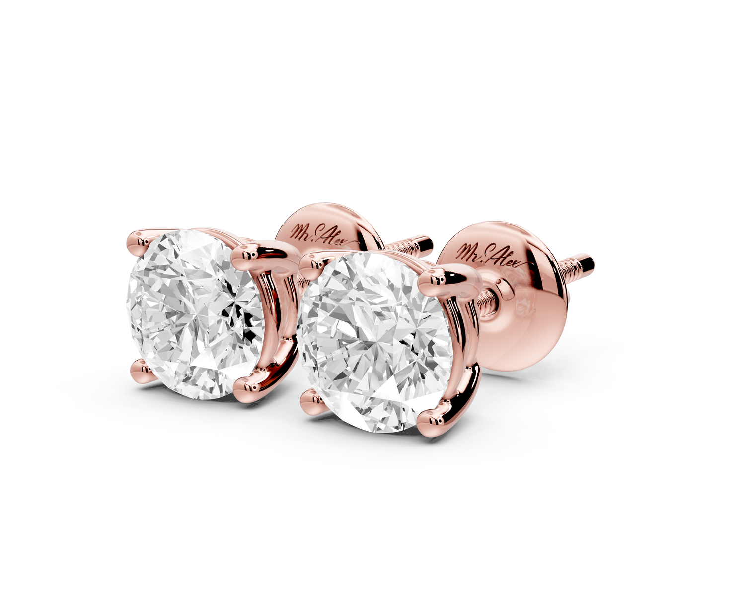 14K Rose Gold Round Cut 2ct Diamond Stud Earrings