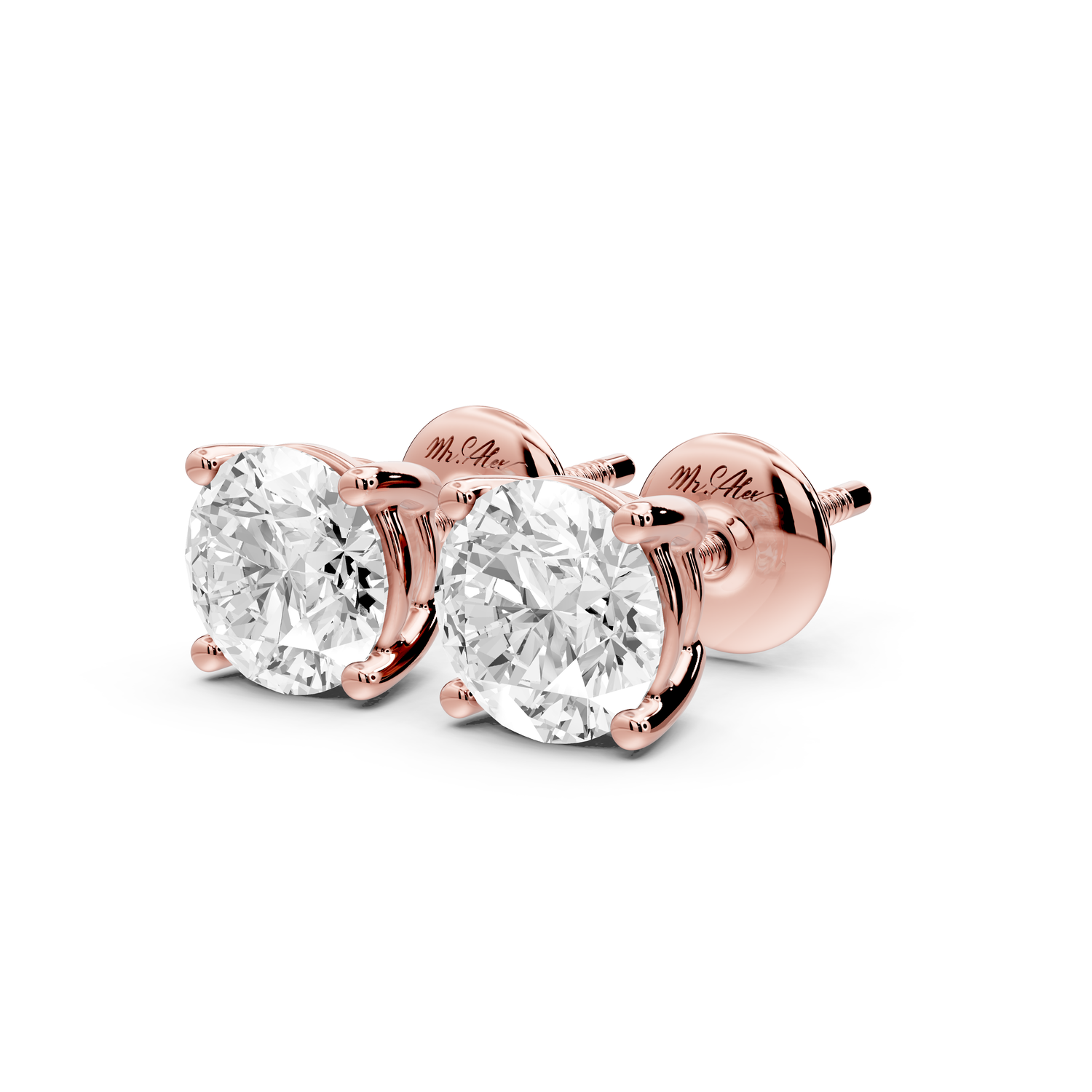 14K Rose Gold Round Cut 2ct Diamond Stud Earrings