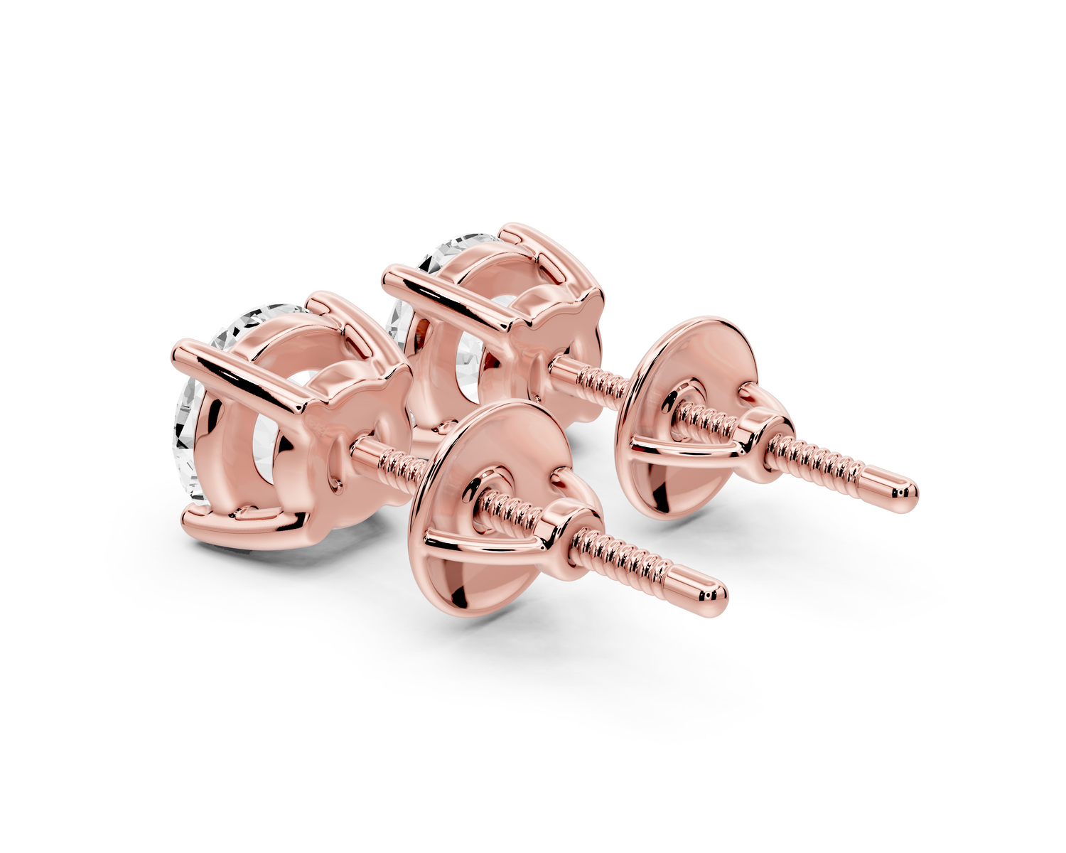 14K Rose Gold Round Cut 2ct Diamond Stud Earrings
