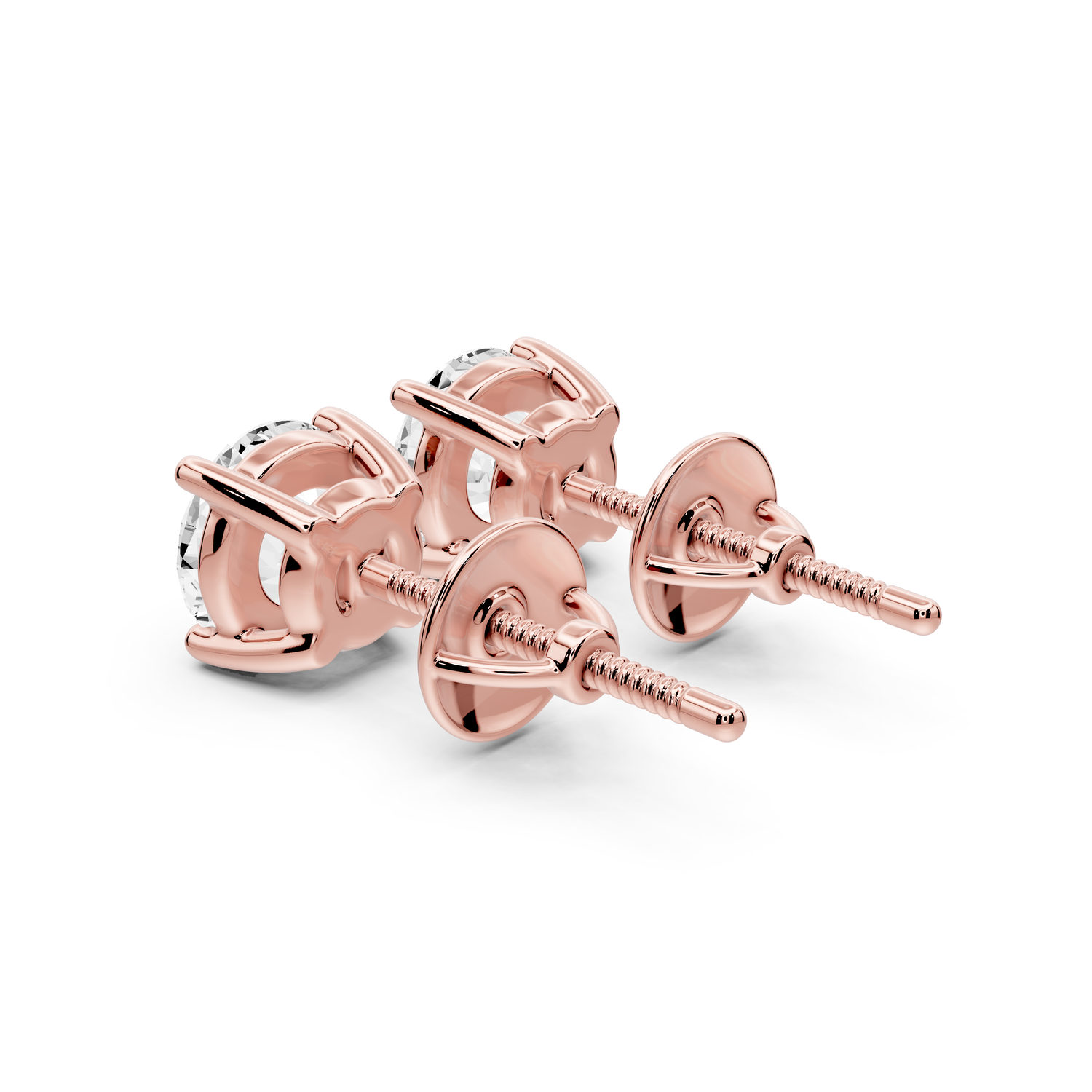 14K Rose Gold Round Cut 2ct Diamond Stud Earrings