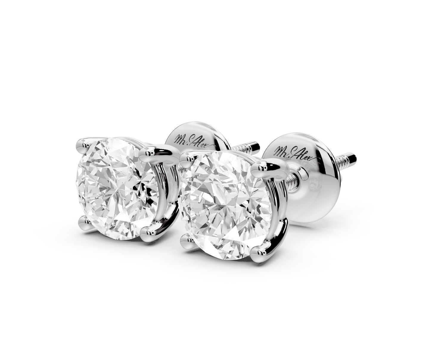 14K White Gold Round Cut 2ct Diamond Stud Earrings