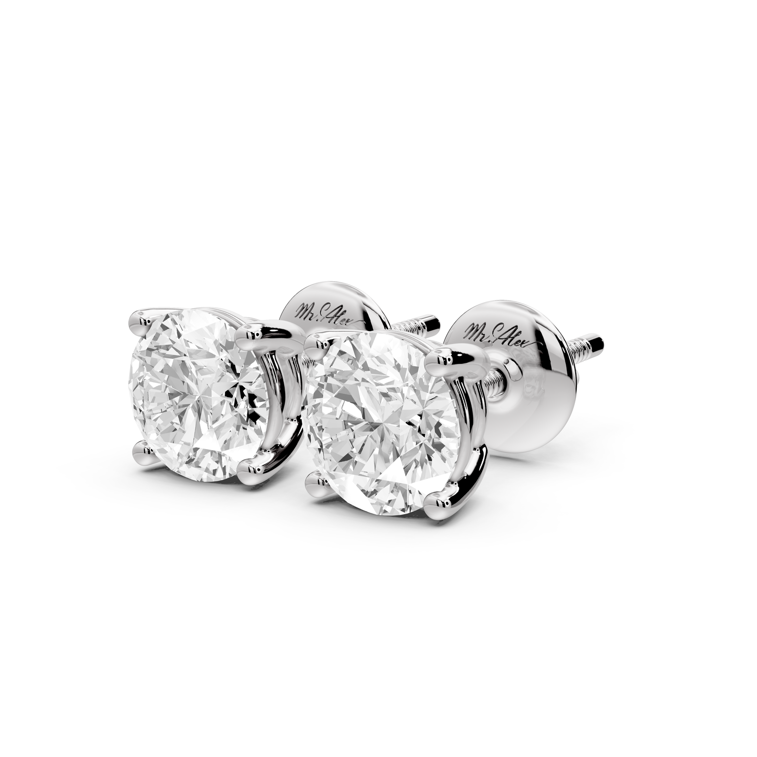 14K White Gold Round Cut 2ct Diamond Stud Earrings