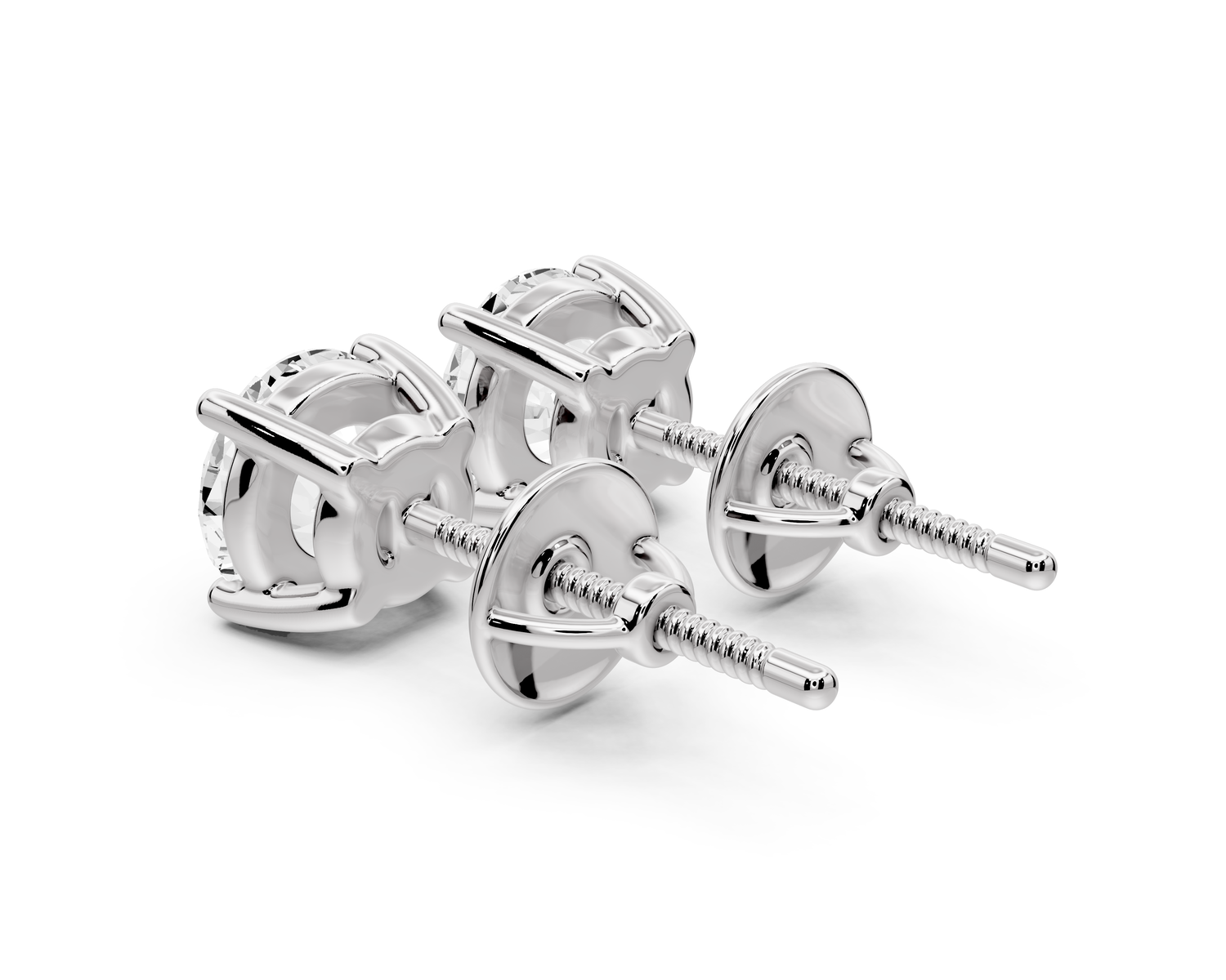 14K White Gold Round Cut 2ct Diamond Stud Earrings