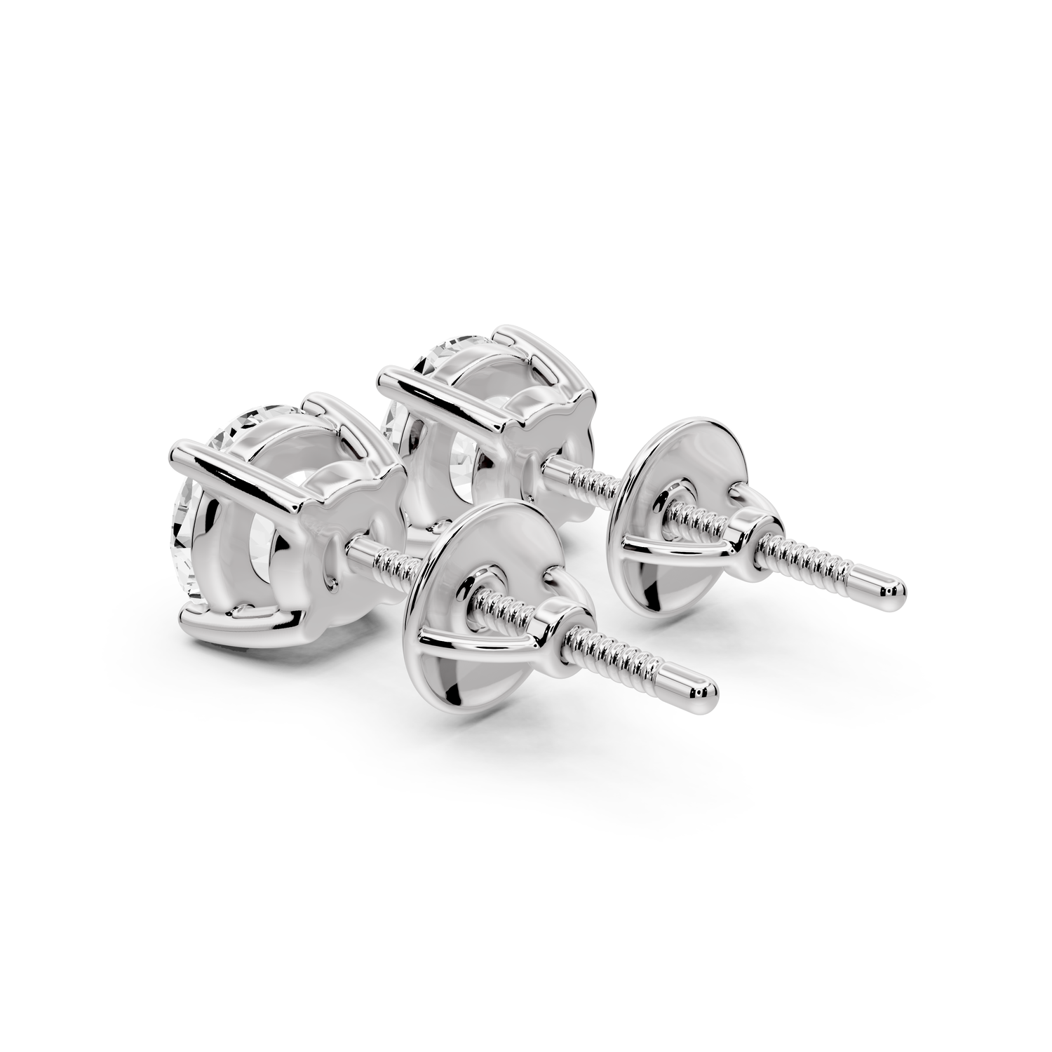 14K White Gold Round Cut 2ct Diamond Stud Earrings