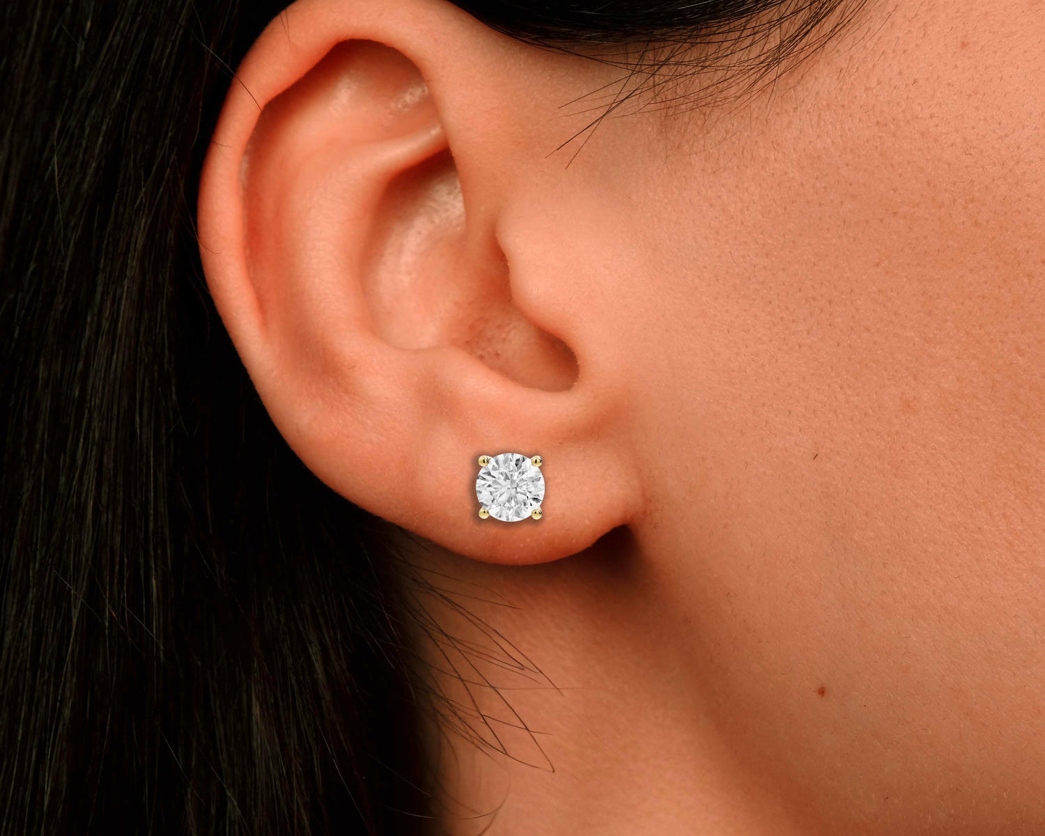 14K Yellow Gold Round Cut 2ct Diamond Stud Earrings