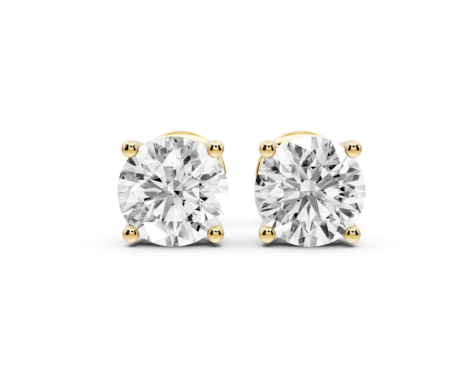 14K Yellow Gold Round Cut 2ct Diamond Stud Earrings