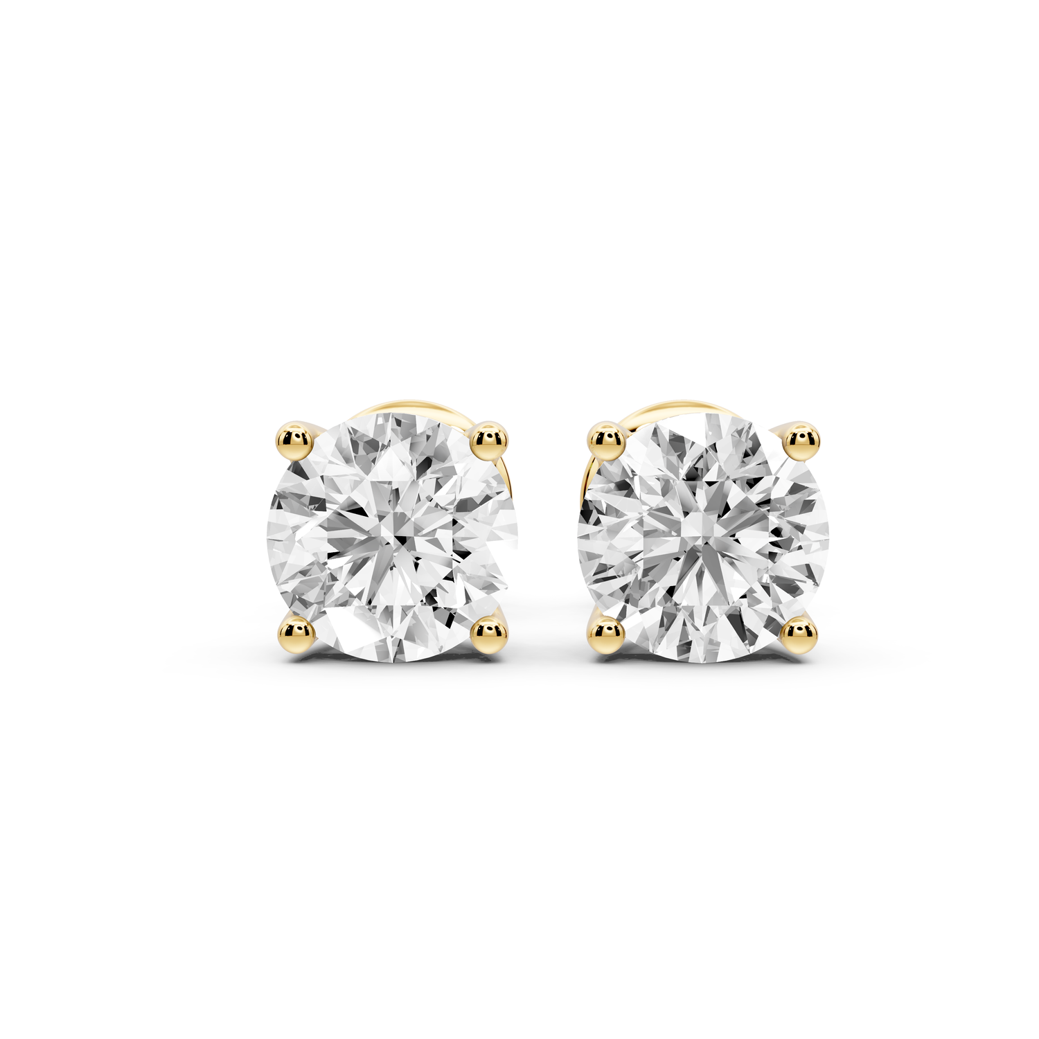 14K Yellow Gold Round Cut 2ct Diamond Stud Earrings