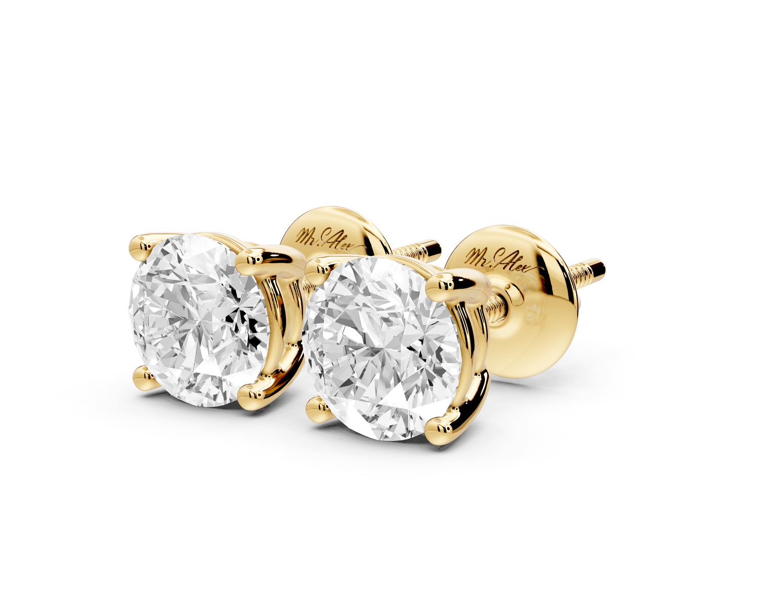 14K Yellow Gold Round Cut 2ct Diamond Stud Earrings