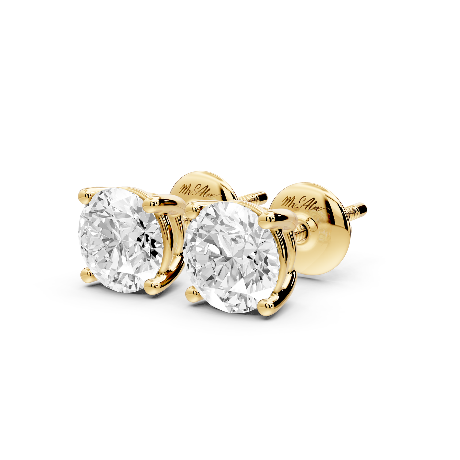 14K Yellow Gold Round Cut 2ct Diamond Stud Earrings