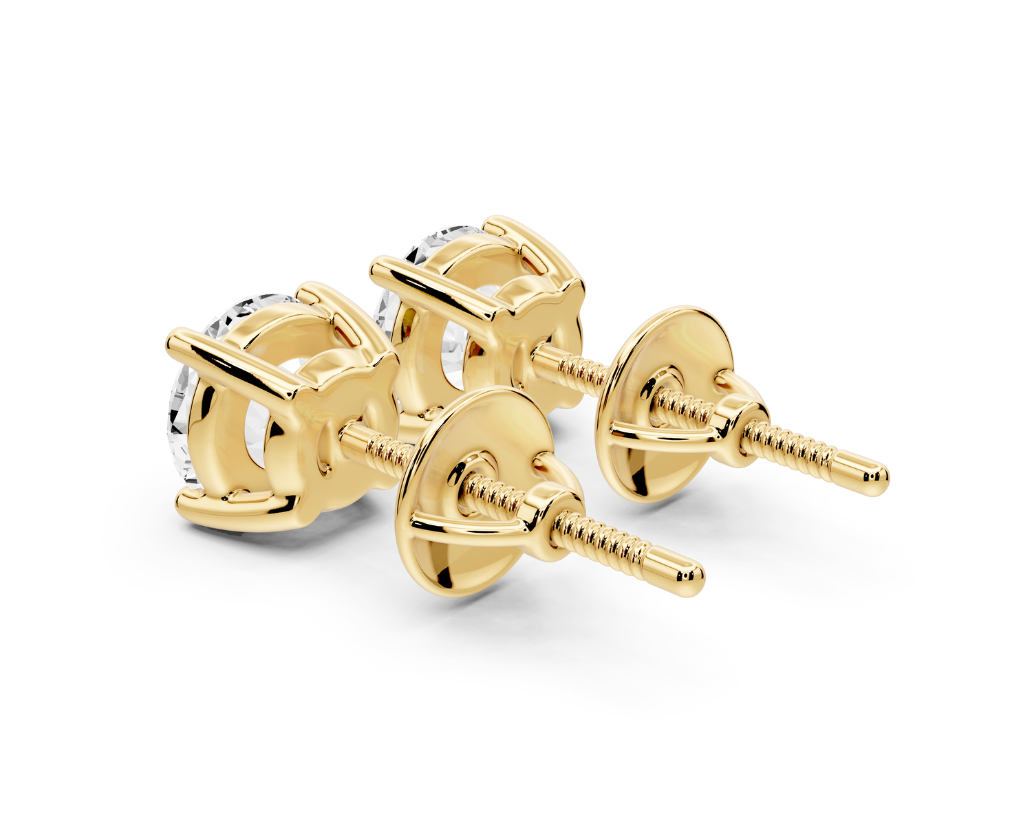 14K Yellow Gold Round Cut 2ct Diamond Stud Earrings