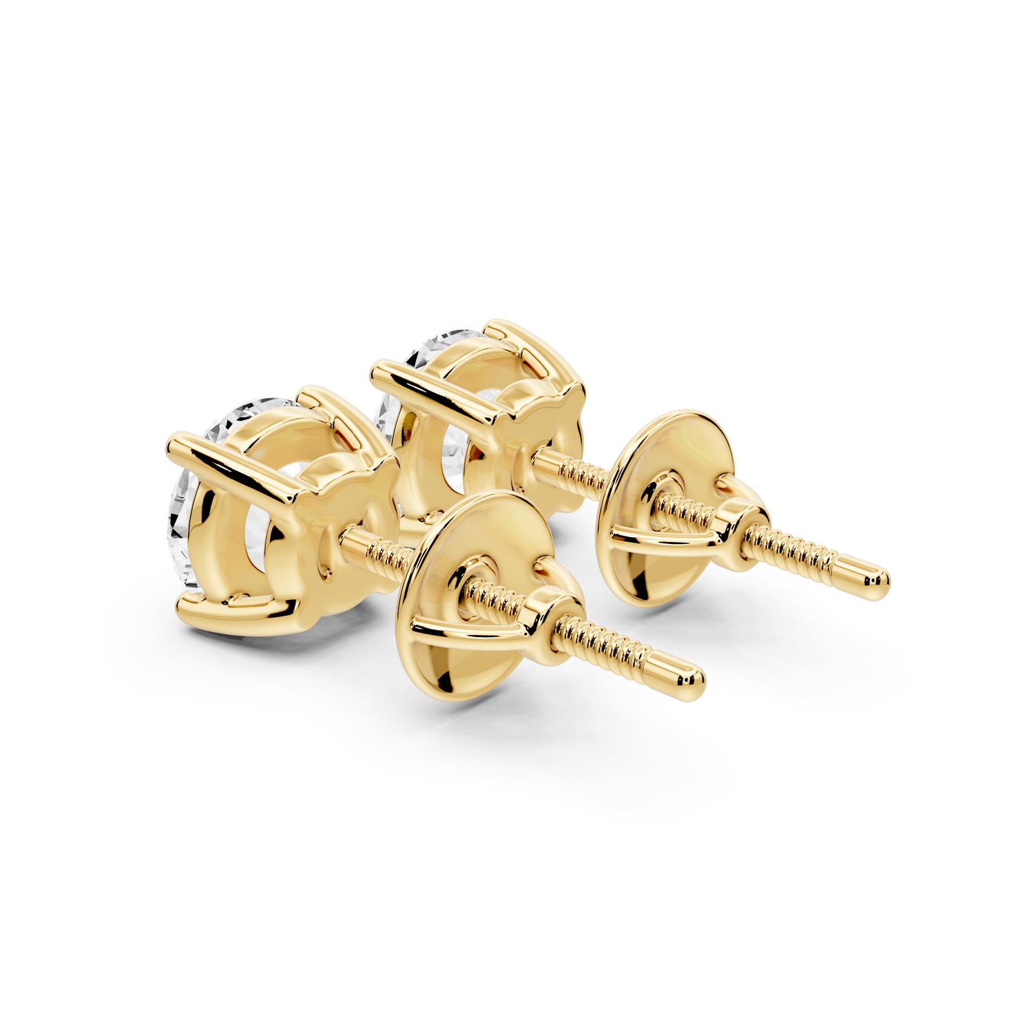14K Yellow Gold Round Cut 2ct Diamond Stud Earrings