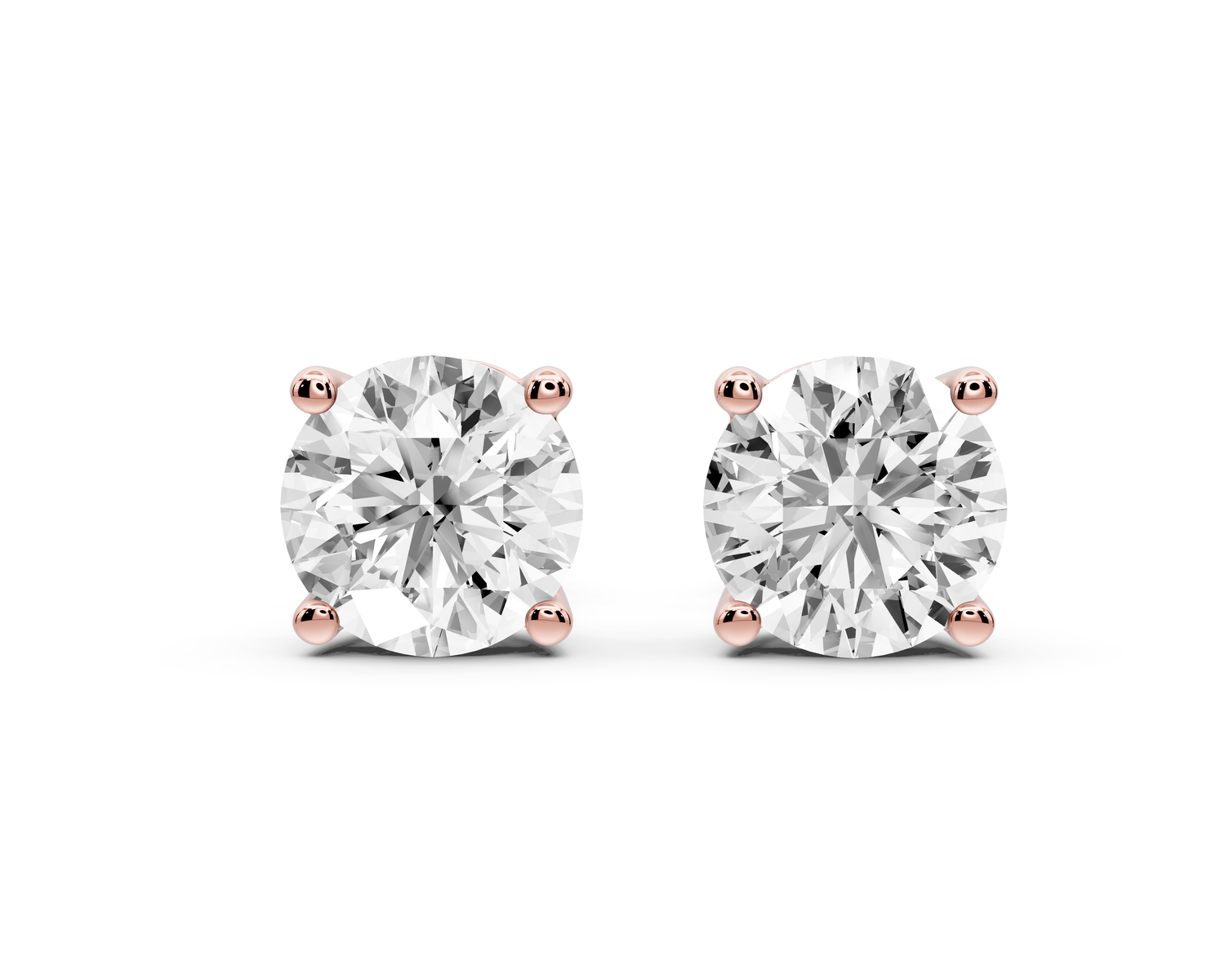 14K Rose Gold Round Cut 3ct Diamond Stud Earrings