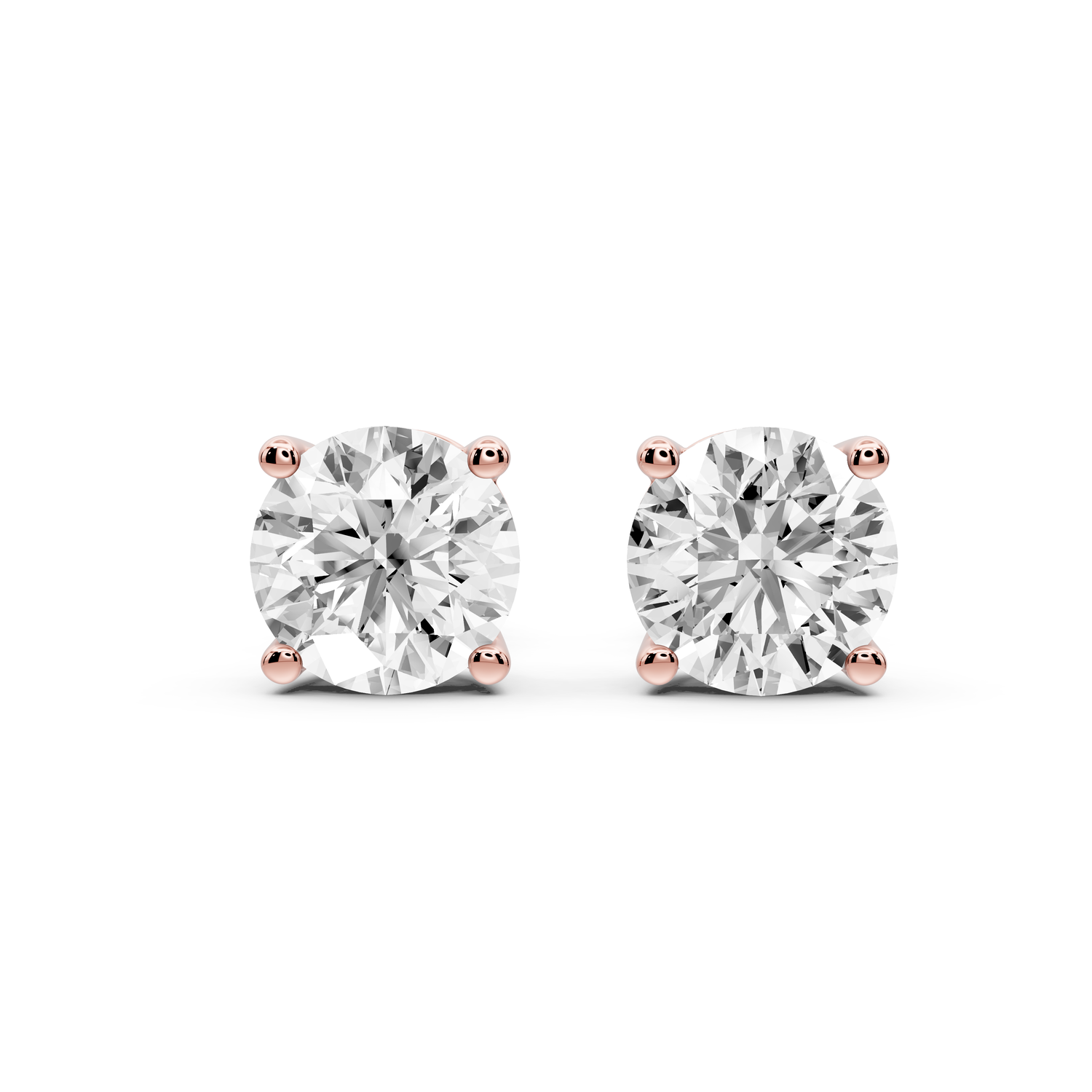 14K Rose Gold Round Cut 3ct Diamond Stud Earrings