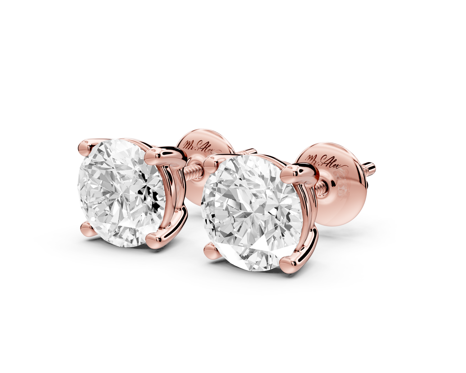 14K Rose Gold Round Cut 3ct Diamond Stud Earrings