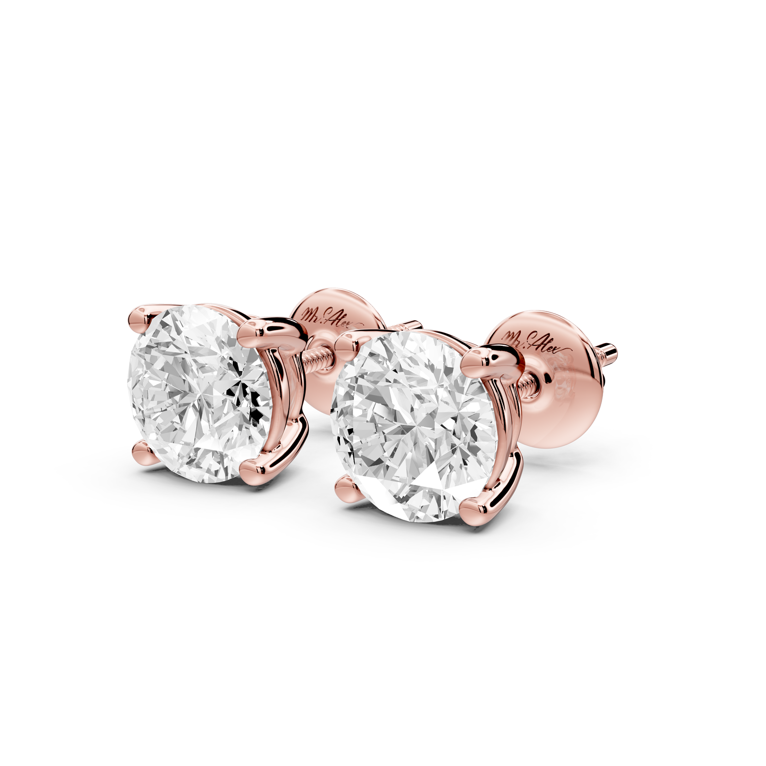14K Rose Gold Round Cut 3ct Diamond Stud Earrings