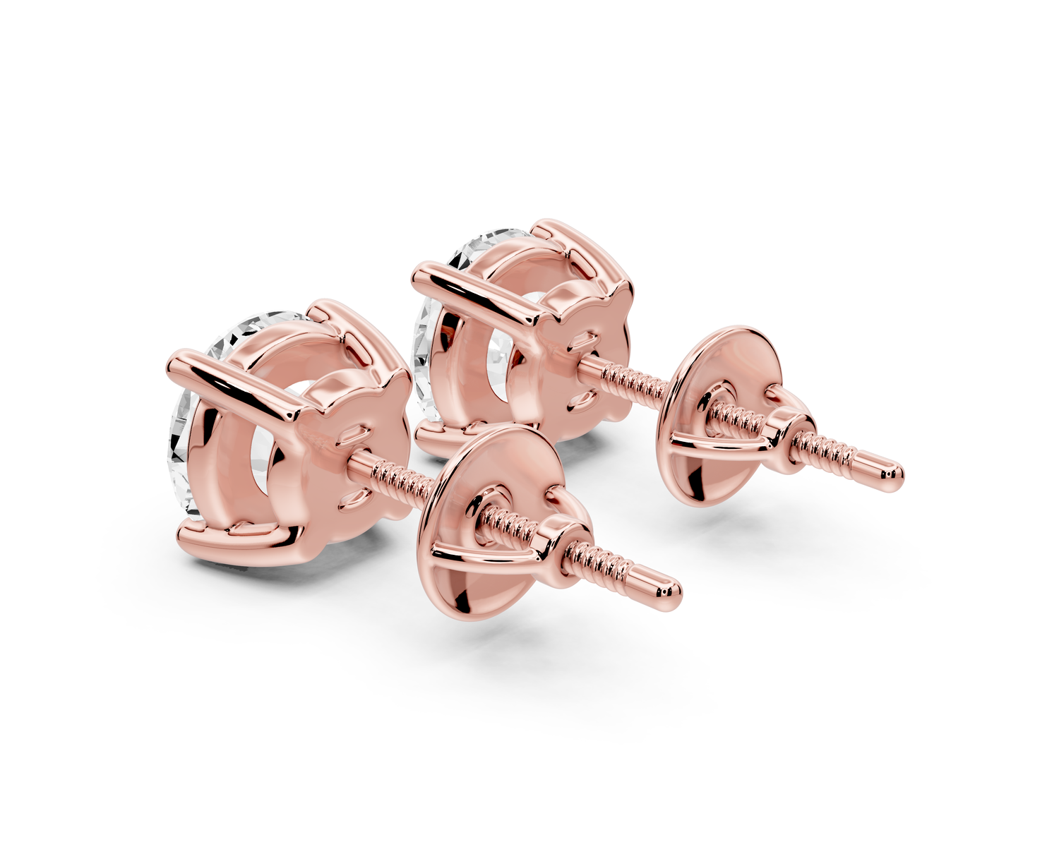 14K Rose Gold Round Cut 3ct Diamond Stud Earrings