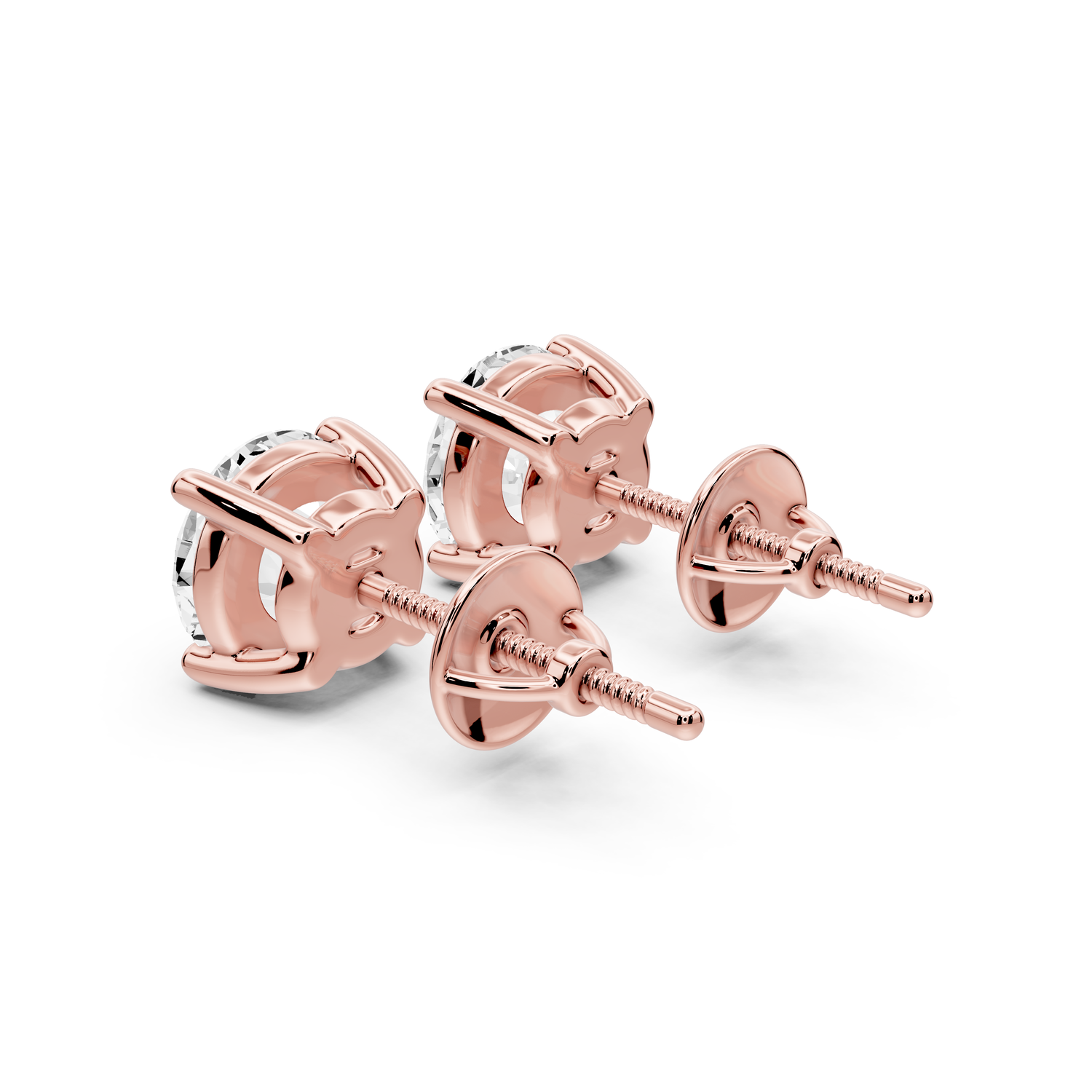 14K Rose Gold Round Cut 3ct Diamond Stud Earrings