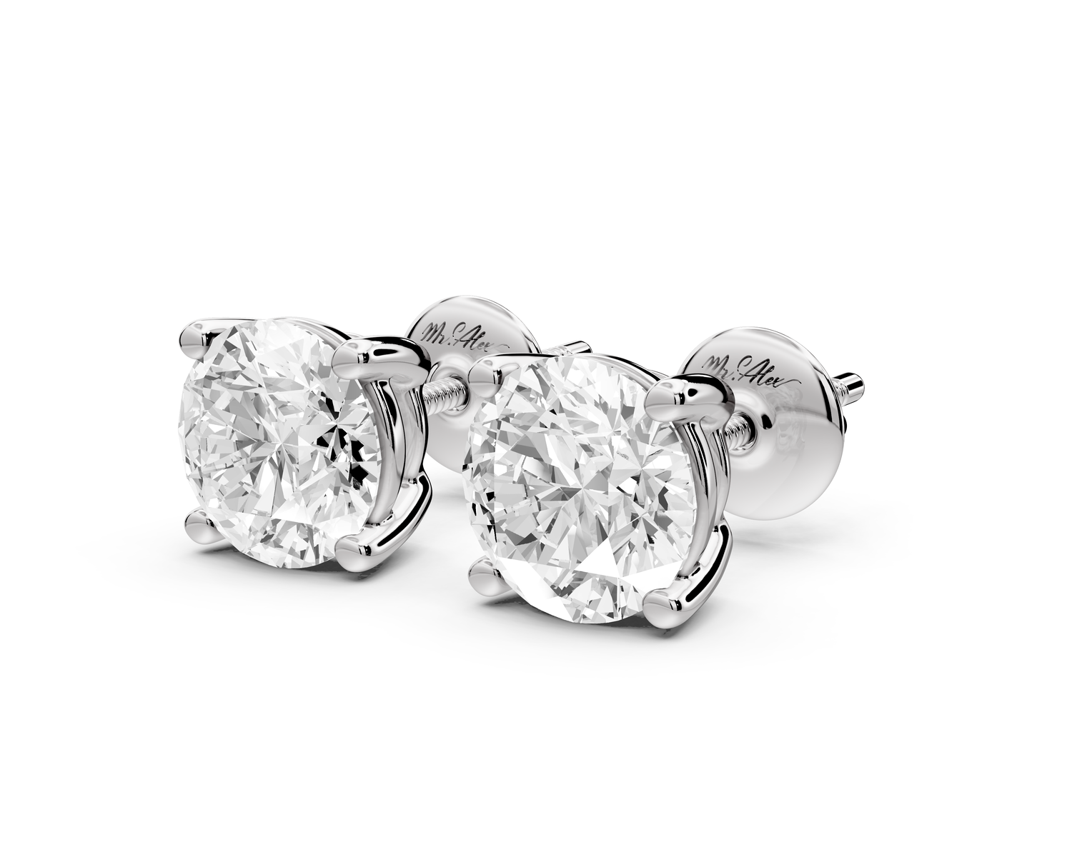 14K White Gold Round Cut 3ct Diamond Stud Earrings