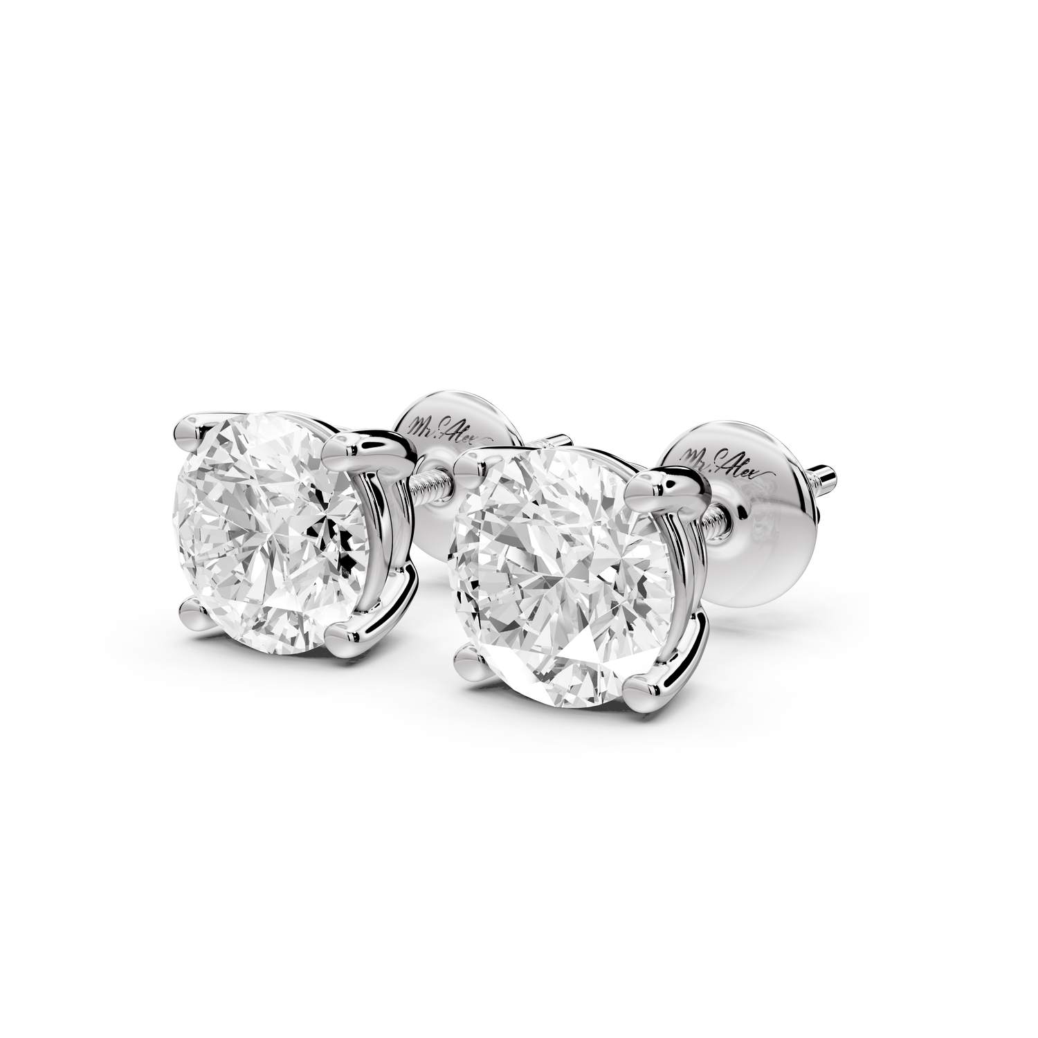 14K White Gold Round Cut 3ct Diamond Stud Earrings