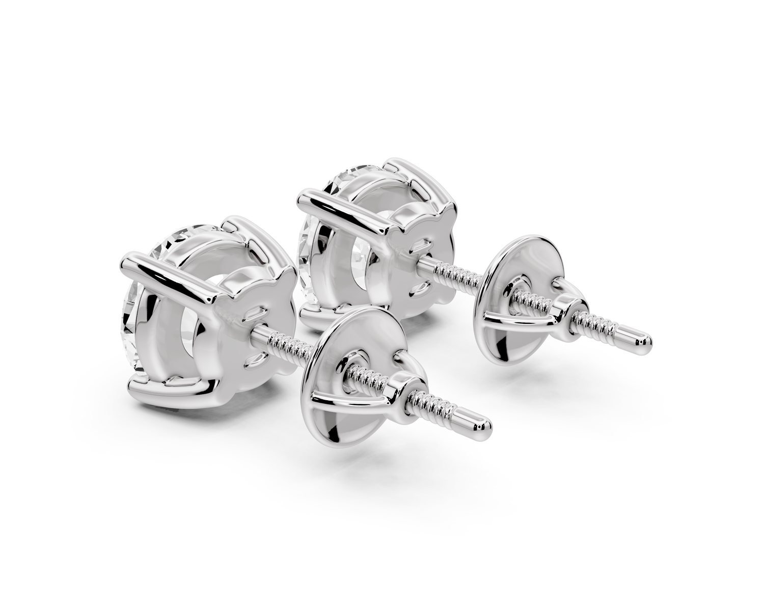 14K White Gold Round Cut 3ct Diamond Stud Earrings