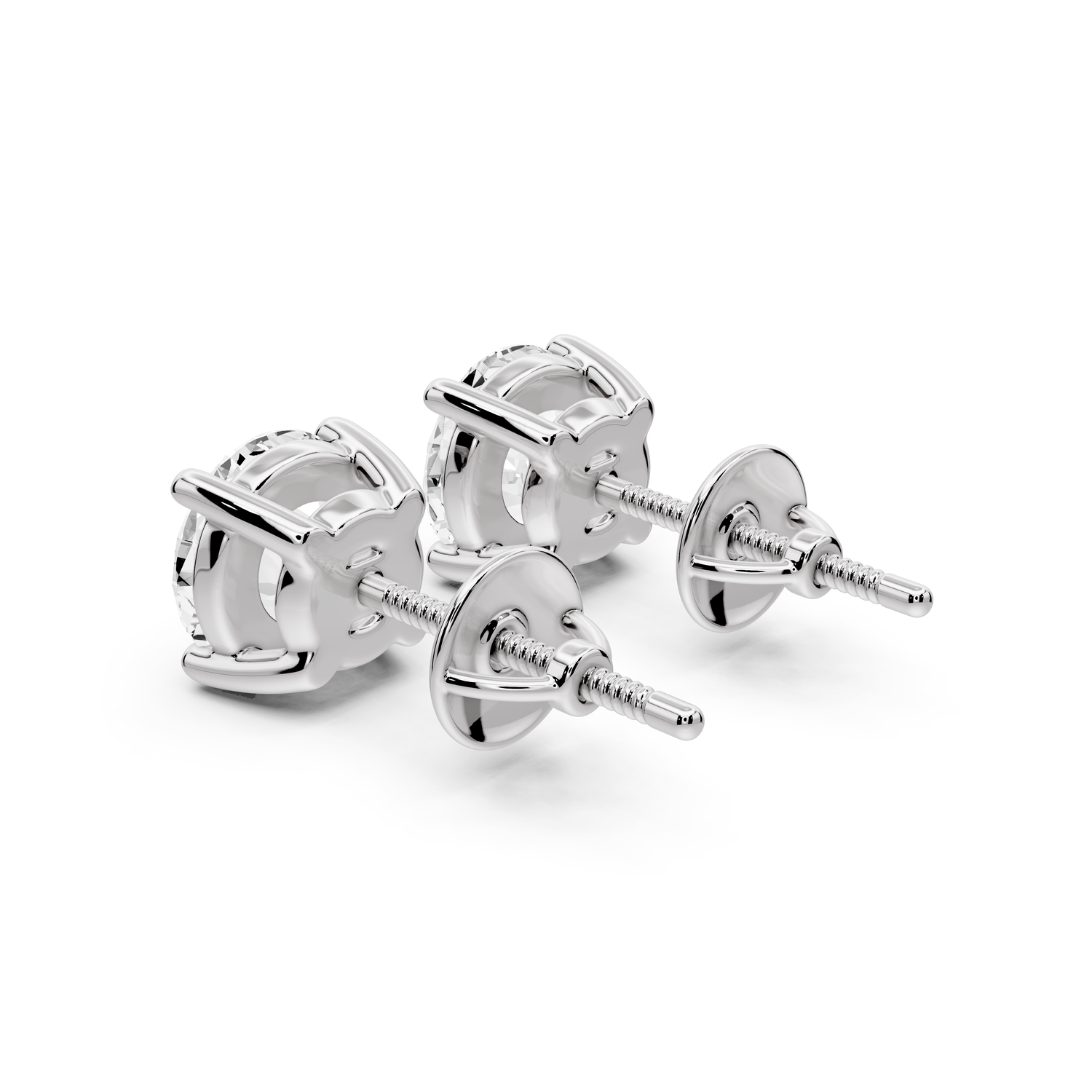 14K White Gold Round Cut 3ct Diamond Stud Earrings