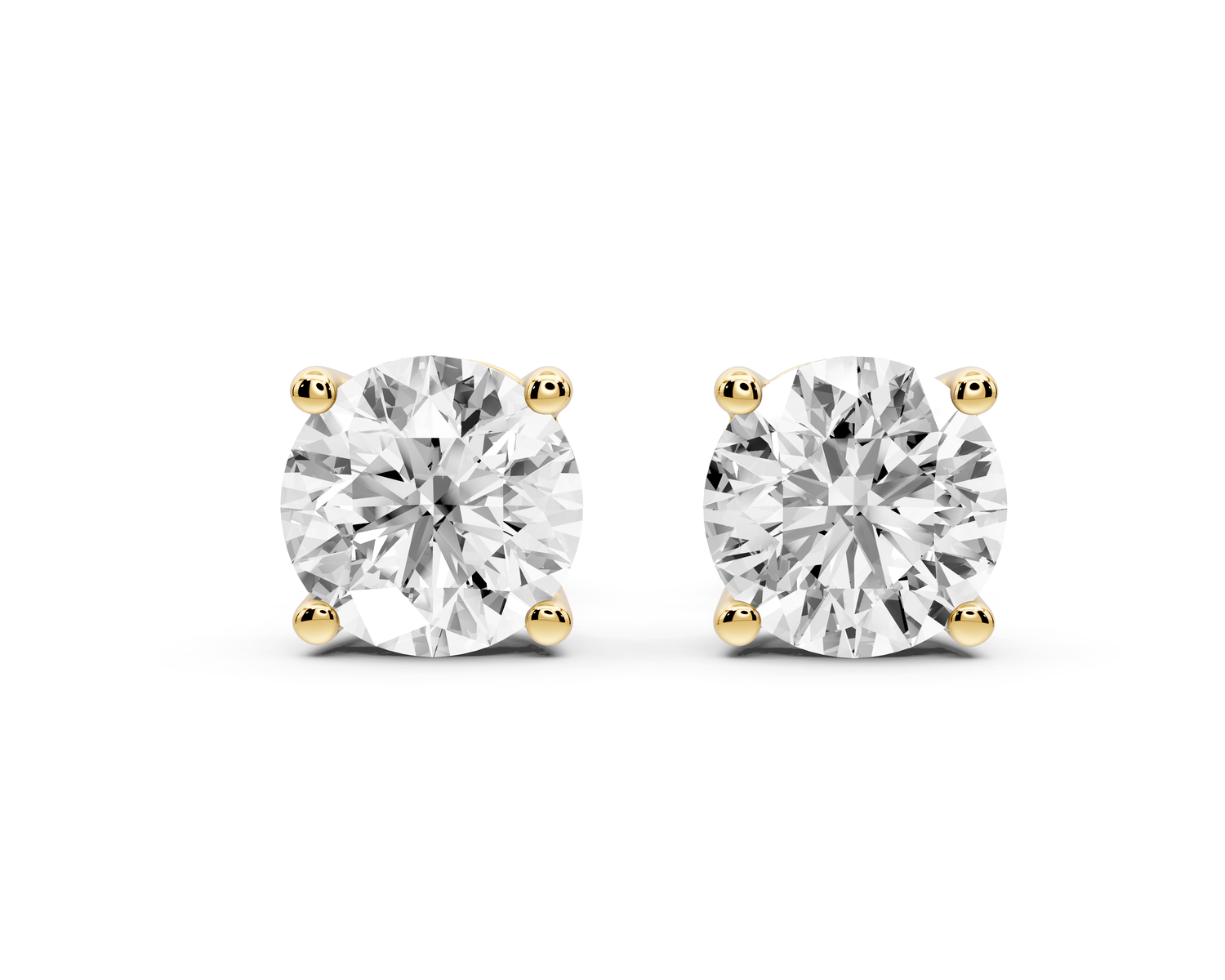 14K Yellow Gold Round Cut 3ct Diamond Stud Earrings