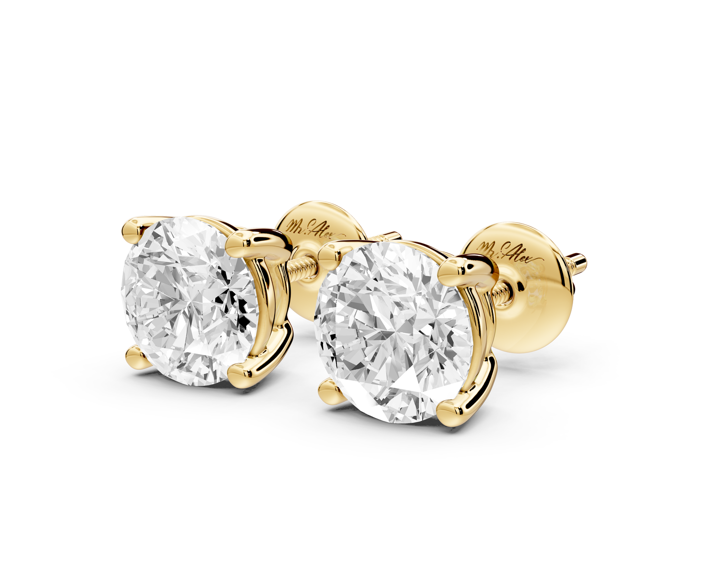 14K Yellow Gold Round Cut 3ct Diamond Stud Earrings