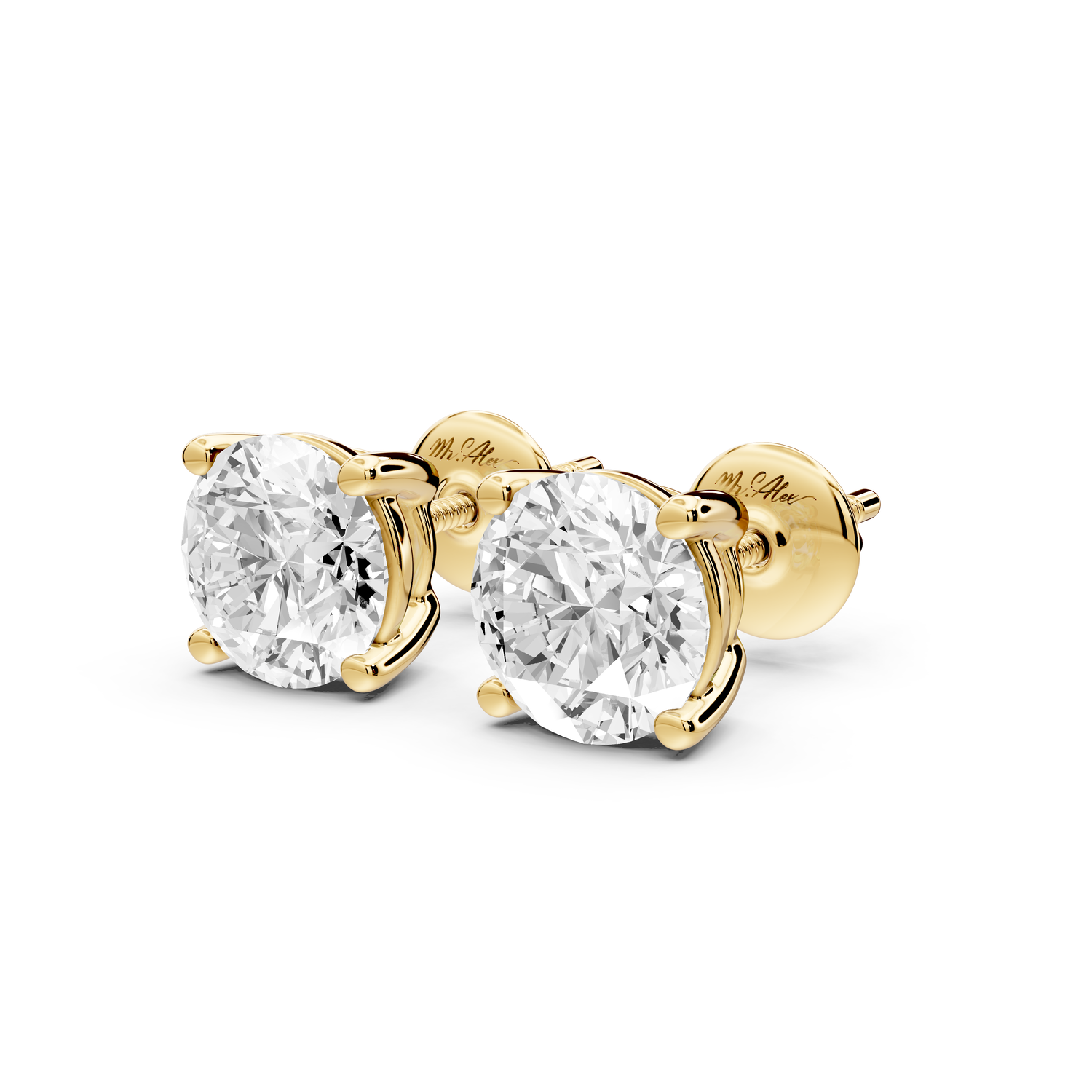 14K Yellow Gold Round Cut 3ct Diamond Stud Earrings