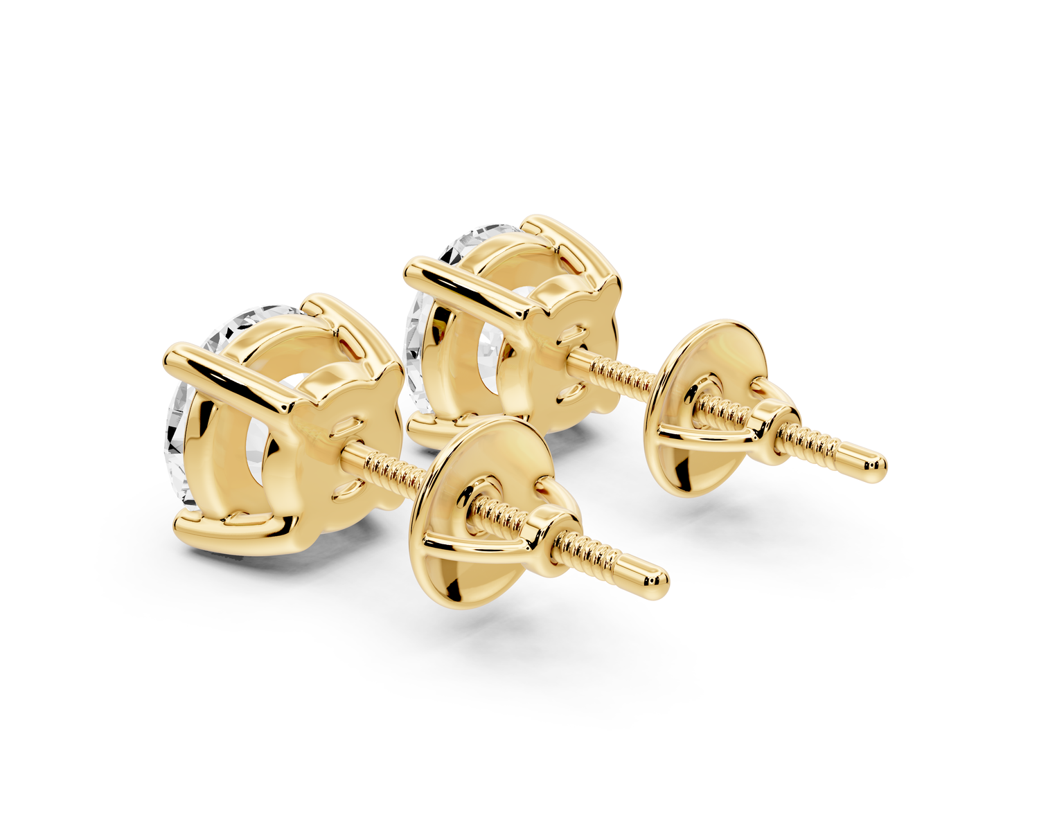 14K Yellow Gold Round Cut 3ct Diamond Stud Earrings