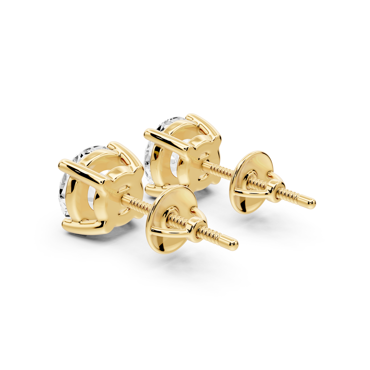 14K Yellow Gold Round Cut 3ct Diamond Stud Earrings