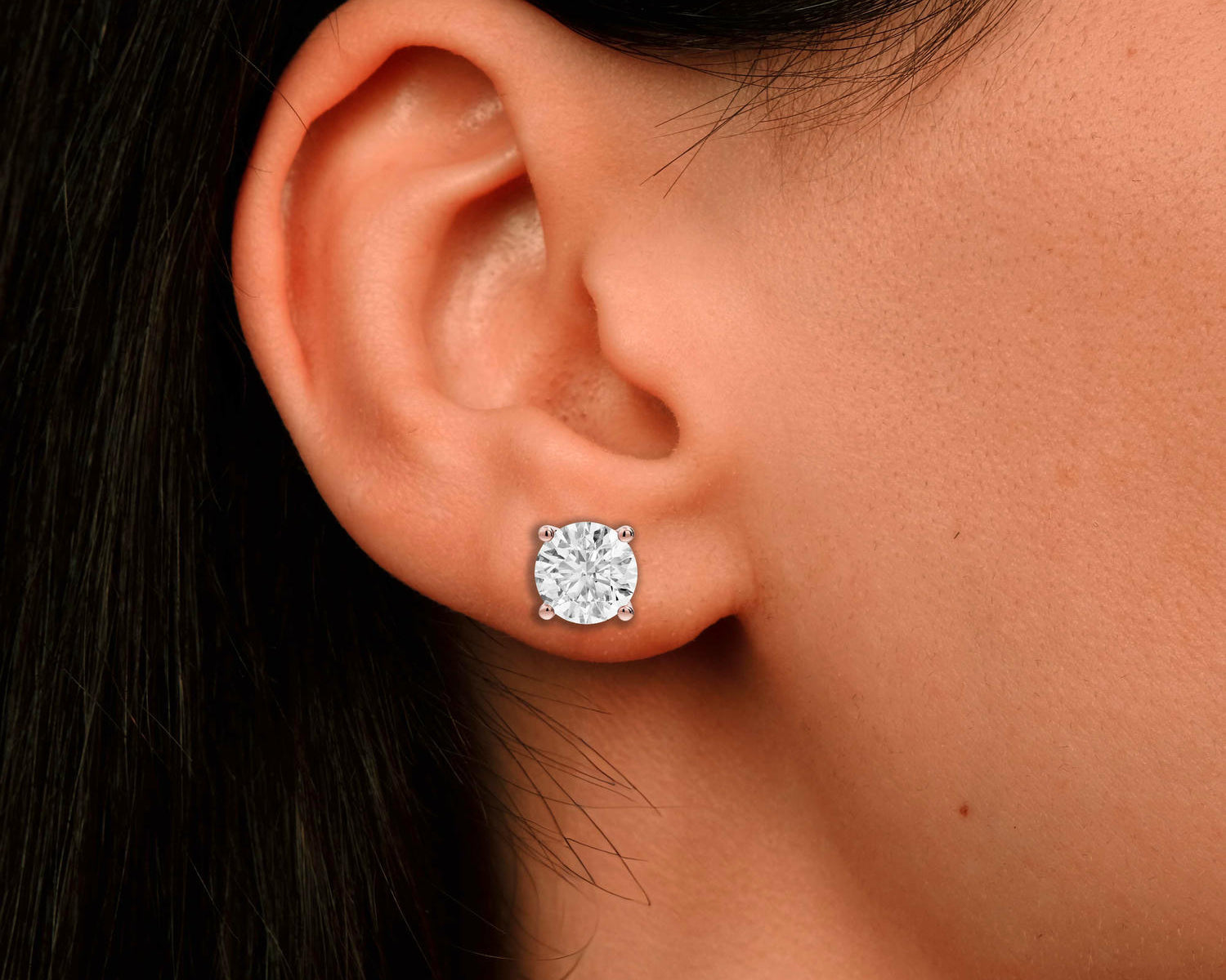 14K Rose Gold Round Cut 4ct Diamond Stud Earrings