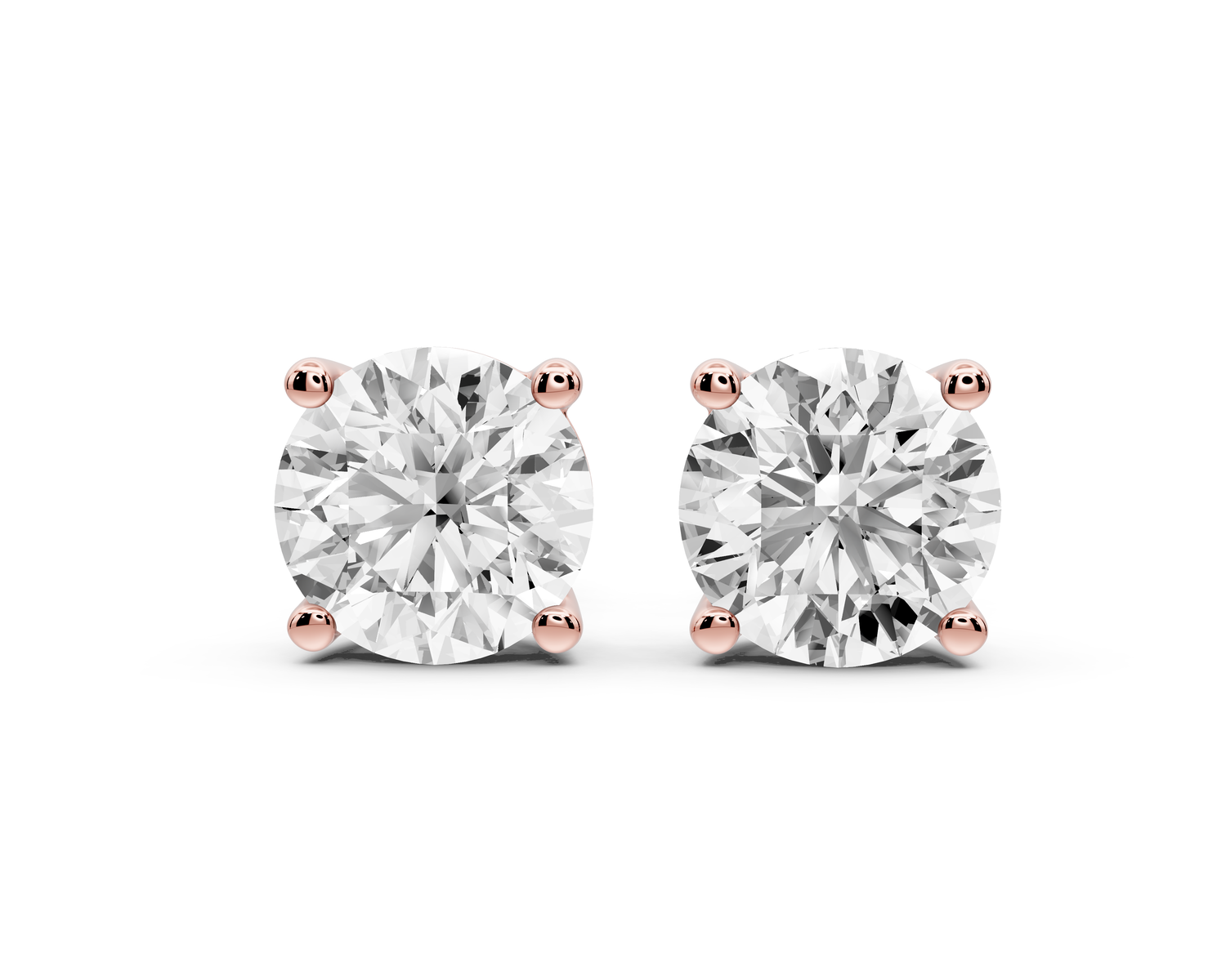 14K Rose Gold Round Cut 4ct Diamond Stud Earrings
