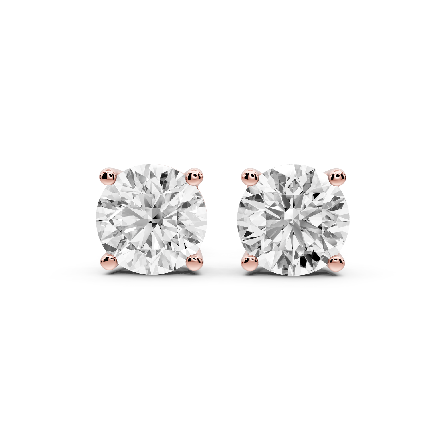 14K Rose Gold Round Cut 4ct Diamond Stud Earrings