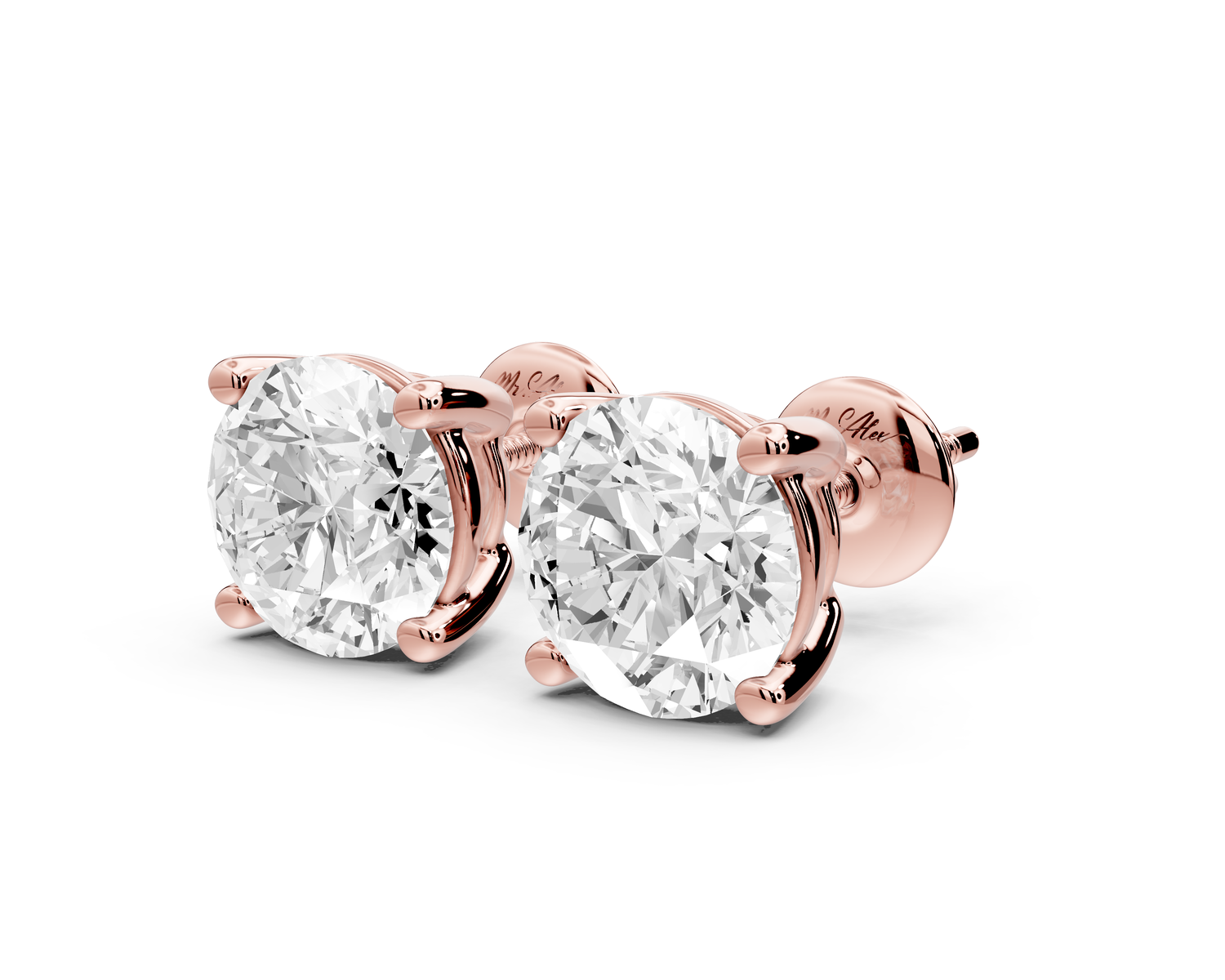 14K Rose Gold Round Cut 4ct Diamond Stud Earrings