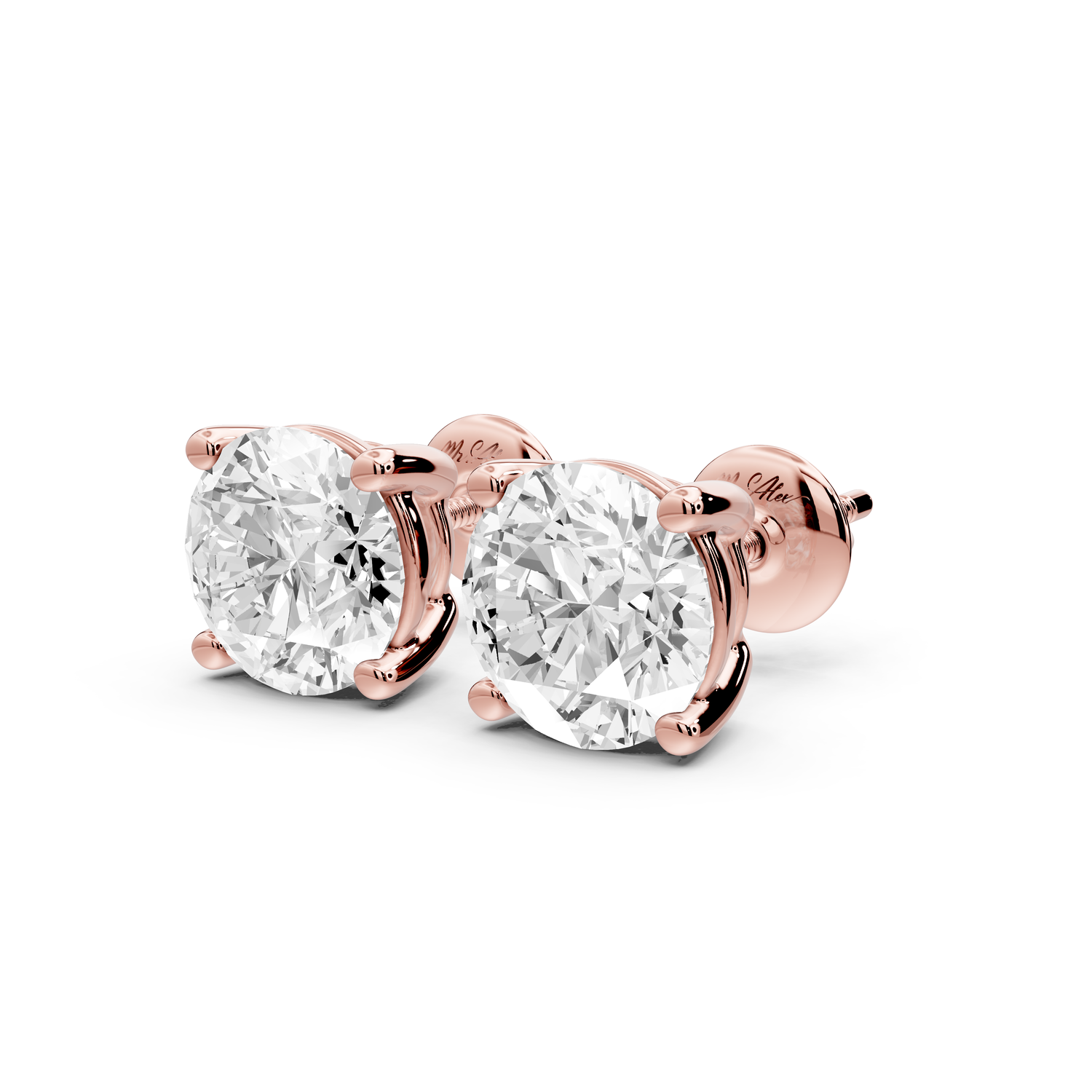 14K Rose Gold Round Cut 4ct Diamond Stud Earrings