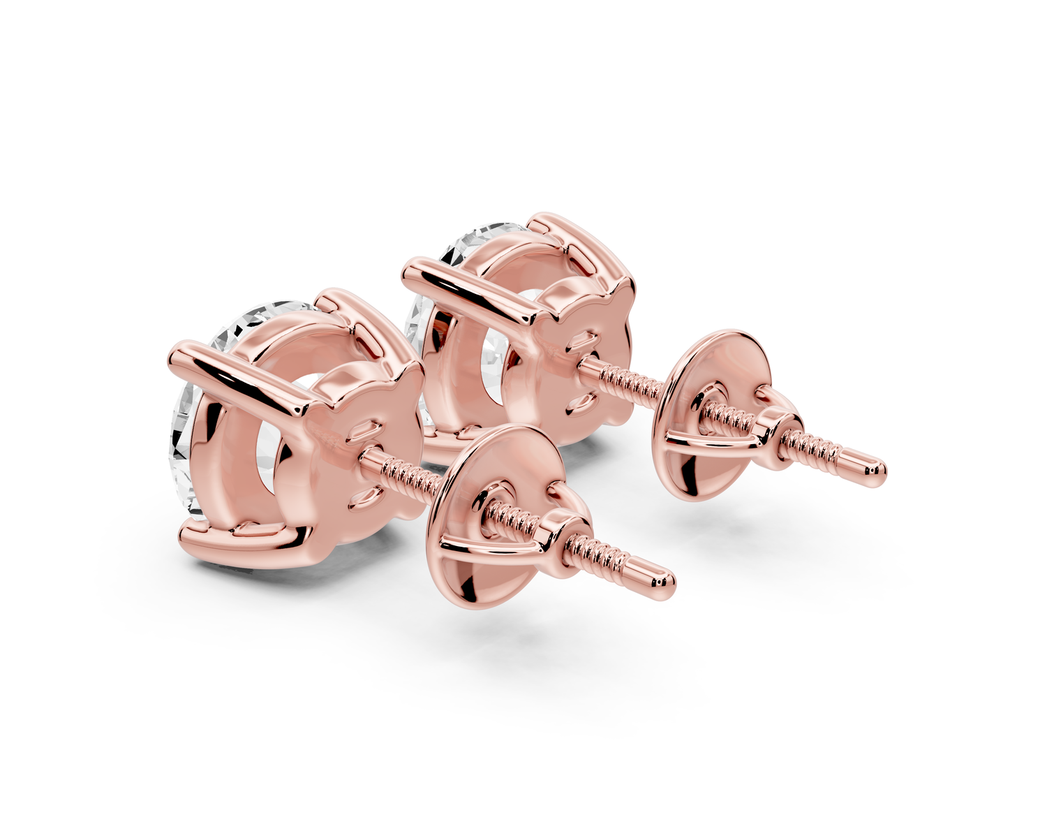 14K Rose Gold Round Cut 4ct Diamond Stud Earrings