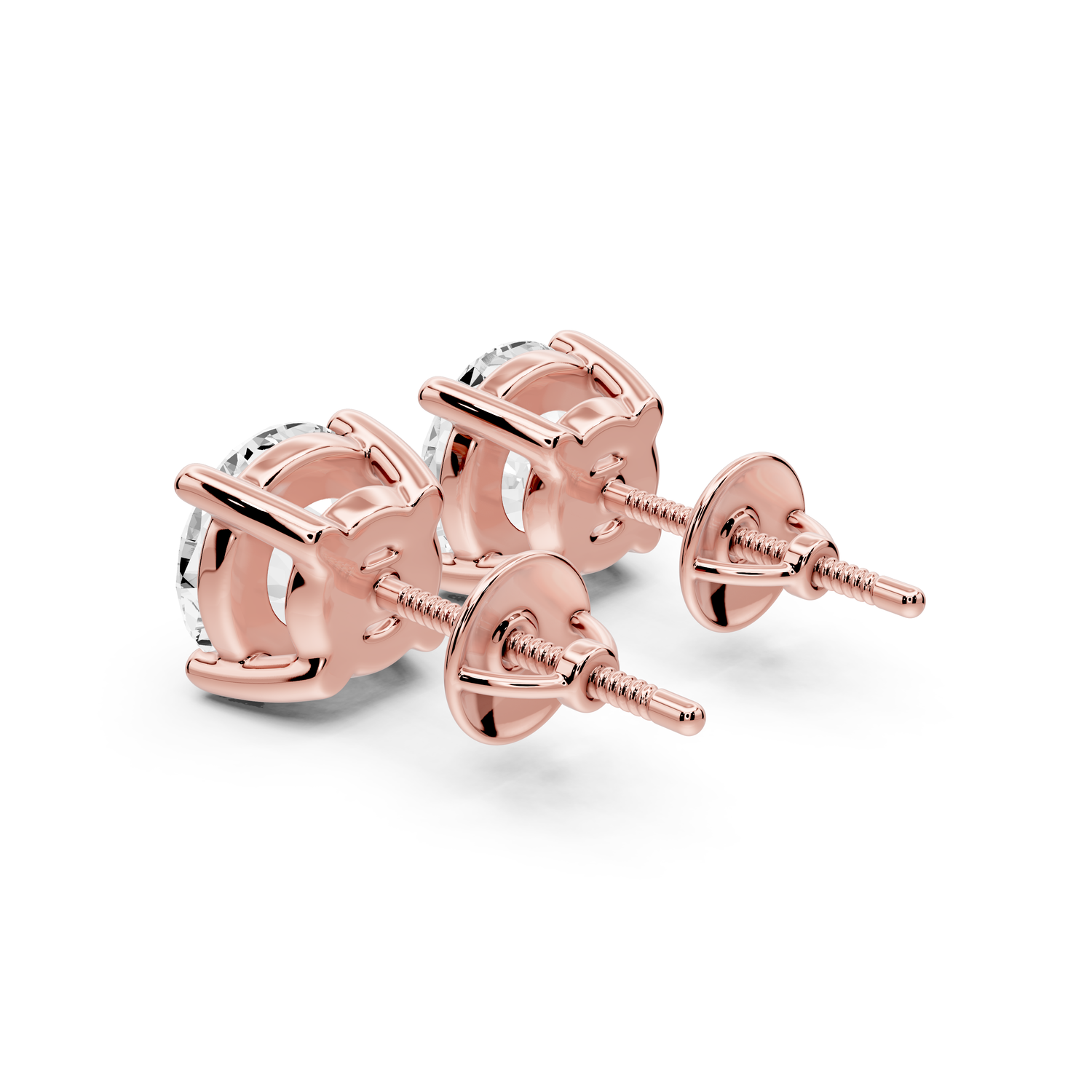 14K Rose Gold Round Cut 4ct Diamond Stud Earrings