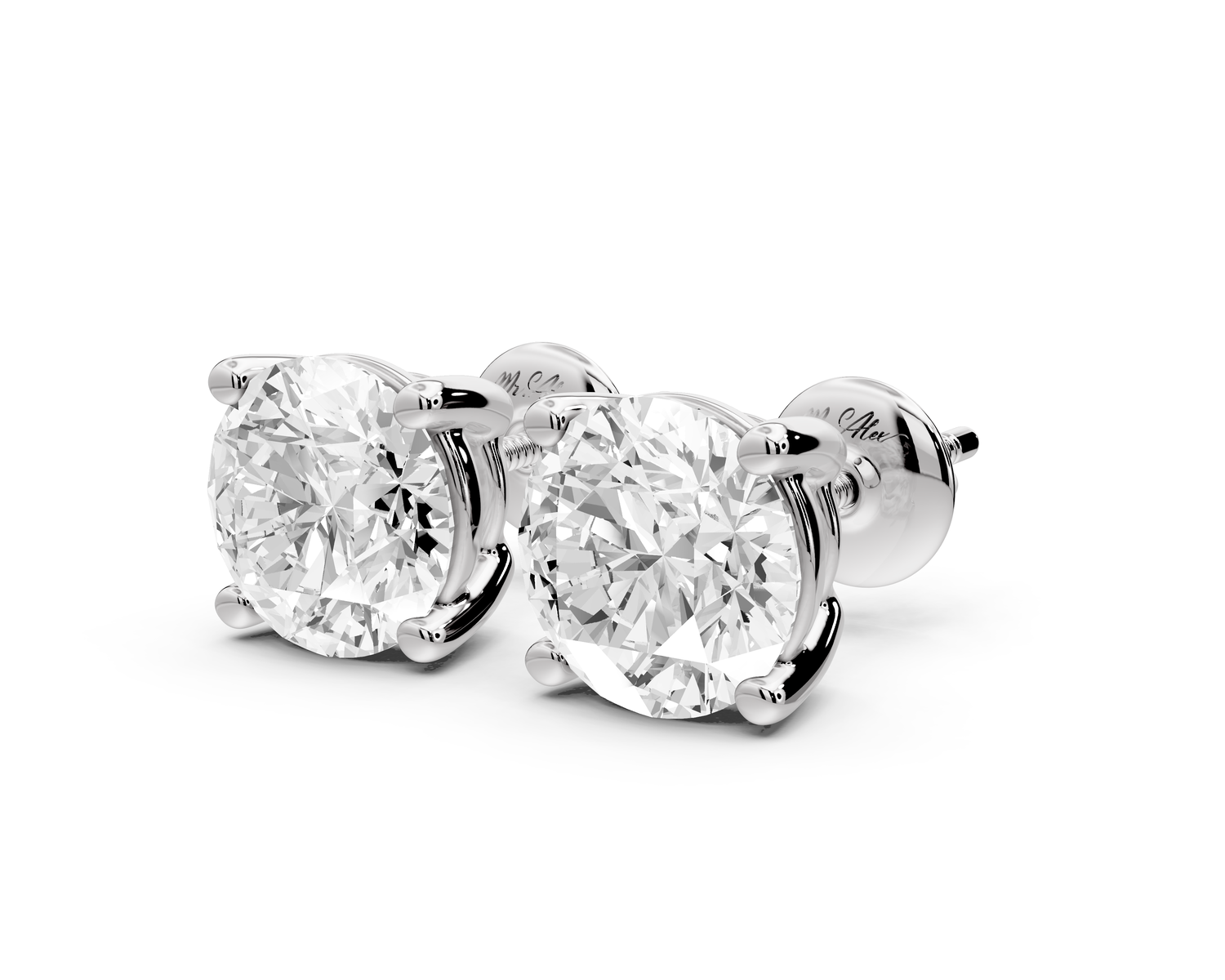 14K White Gold Round Cut 4ct Diamond Stud Earrings
