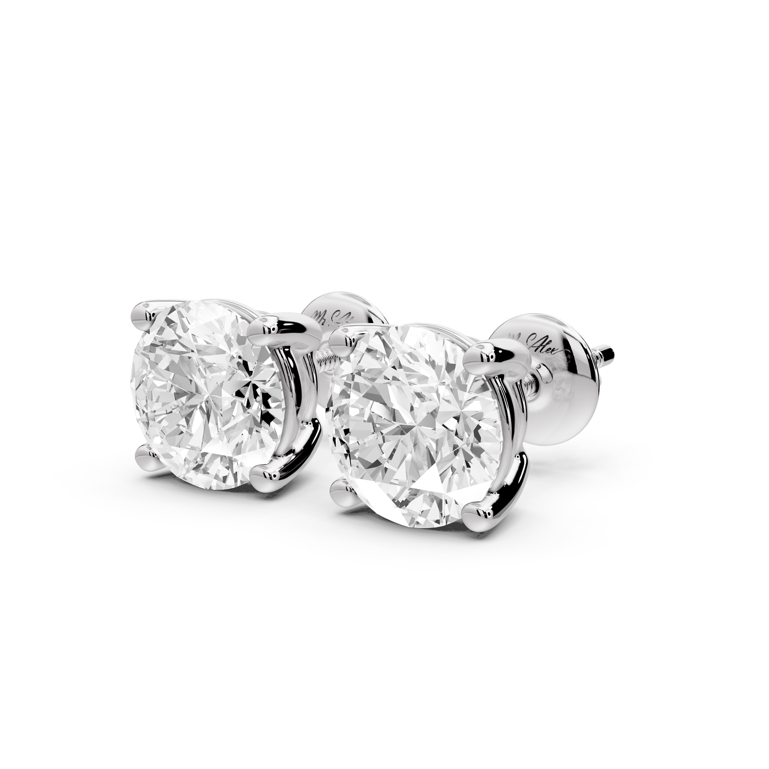 14K White Gold Round Cut 4ct Diamond Stud Earrings